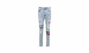 Blue Pajama Art Patch Skinny Jeans "Blue" City Walk Casual Friday Minimal Fashion