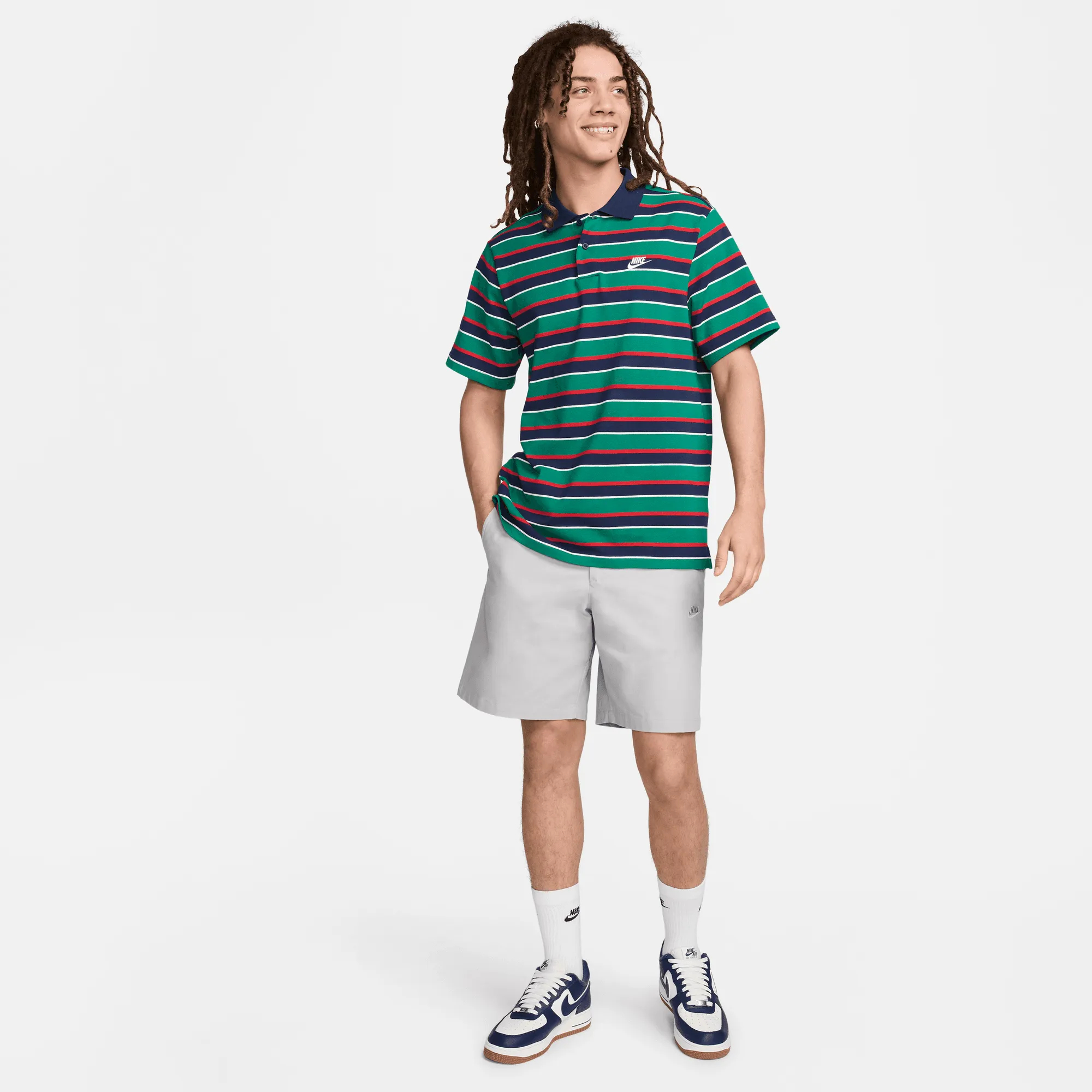 CLUB STRIPED POLO SHIRT- GREEN / NAVY / RED QuickAccess Pockets AntimicrobialCoating