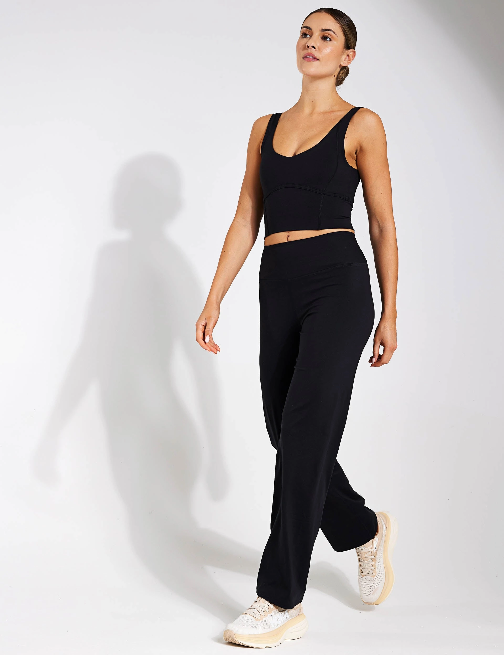 Straight Leg Yoga Joggers - Black FlatlockStitching