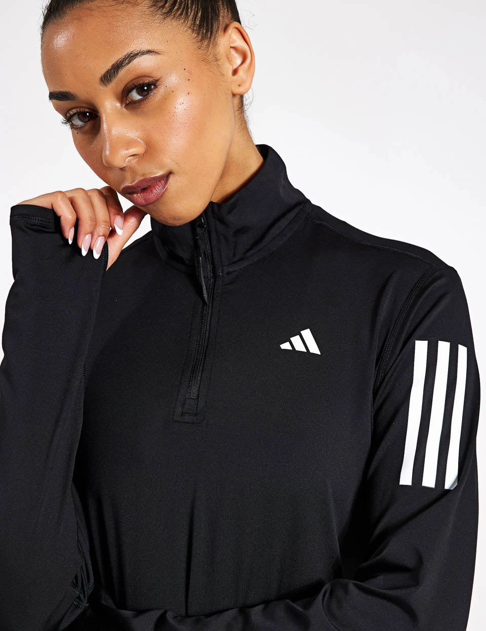 Breathable Outer Shell Smooth Flat Collar Own the Run Half-Zip Jacket - Black