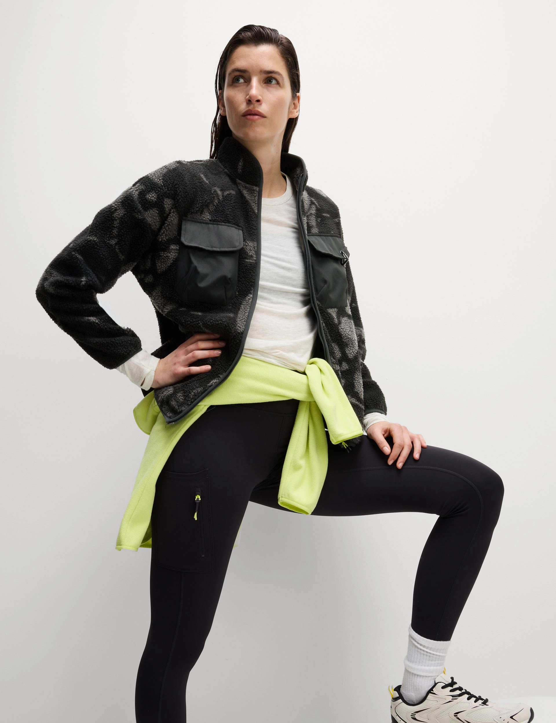 HighVisibility Trims Sport Fit Borg Printed Funnel Neck Zip Up Fleece Jacket - Medium Grey Mix