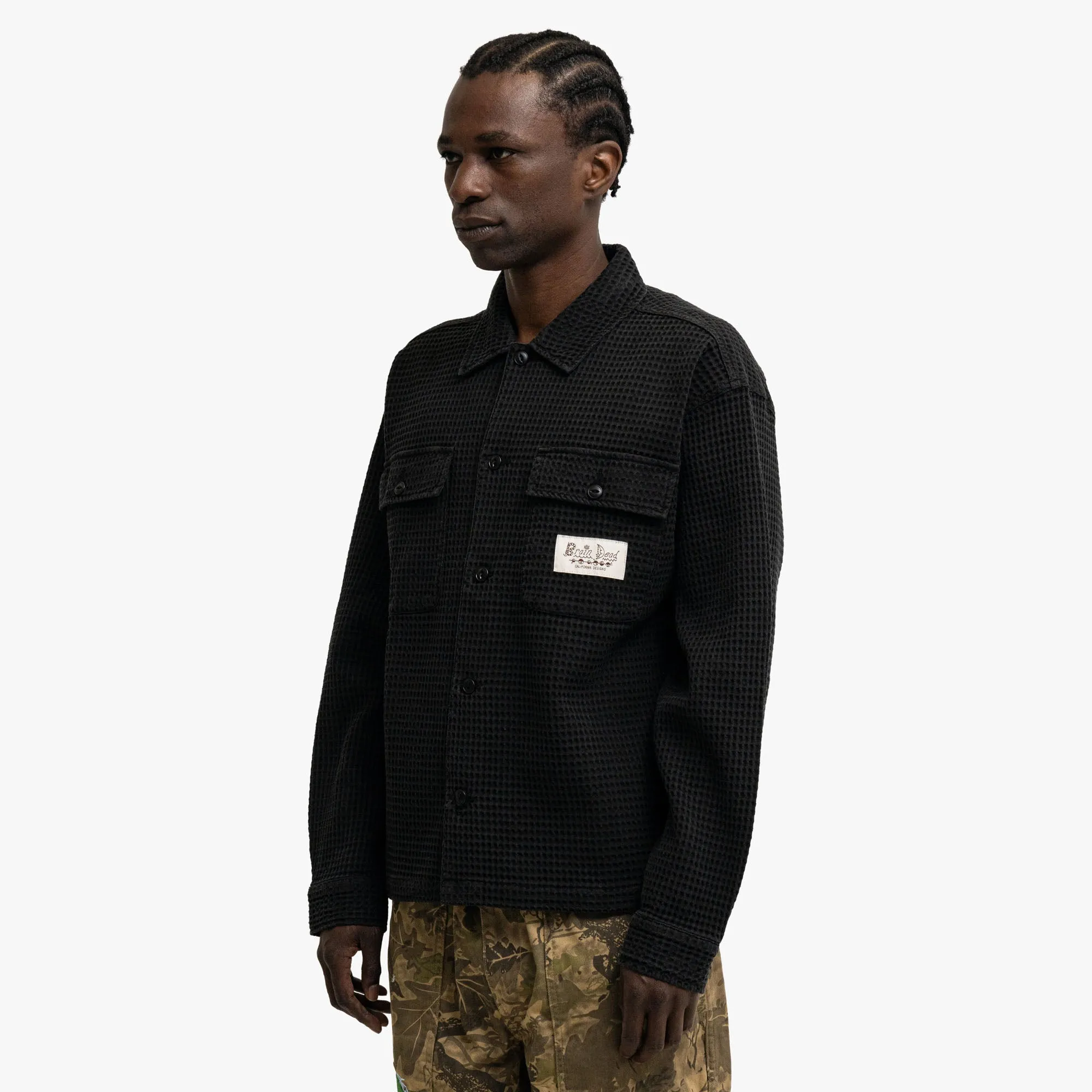 Brain Dead Waffle Button Shirt Black Wardrobe Must-Have