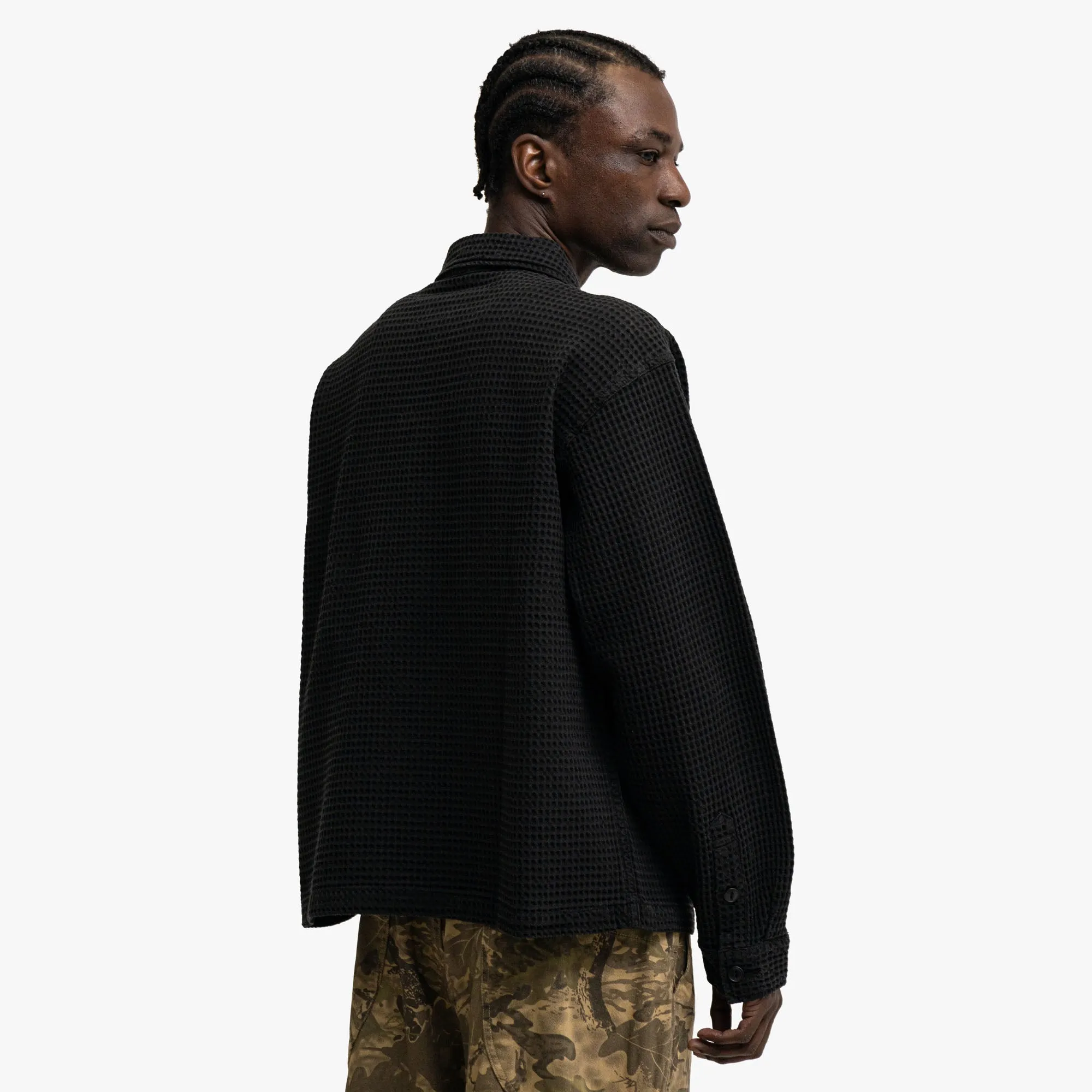 Modern Aesthetic Brain Dead Waffle Button Shirt Black