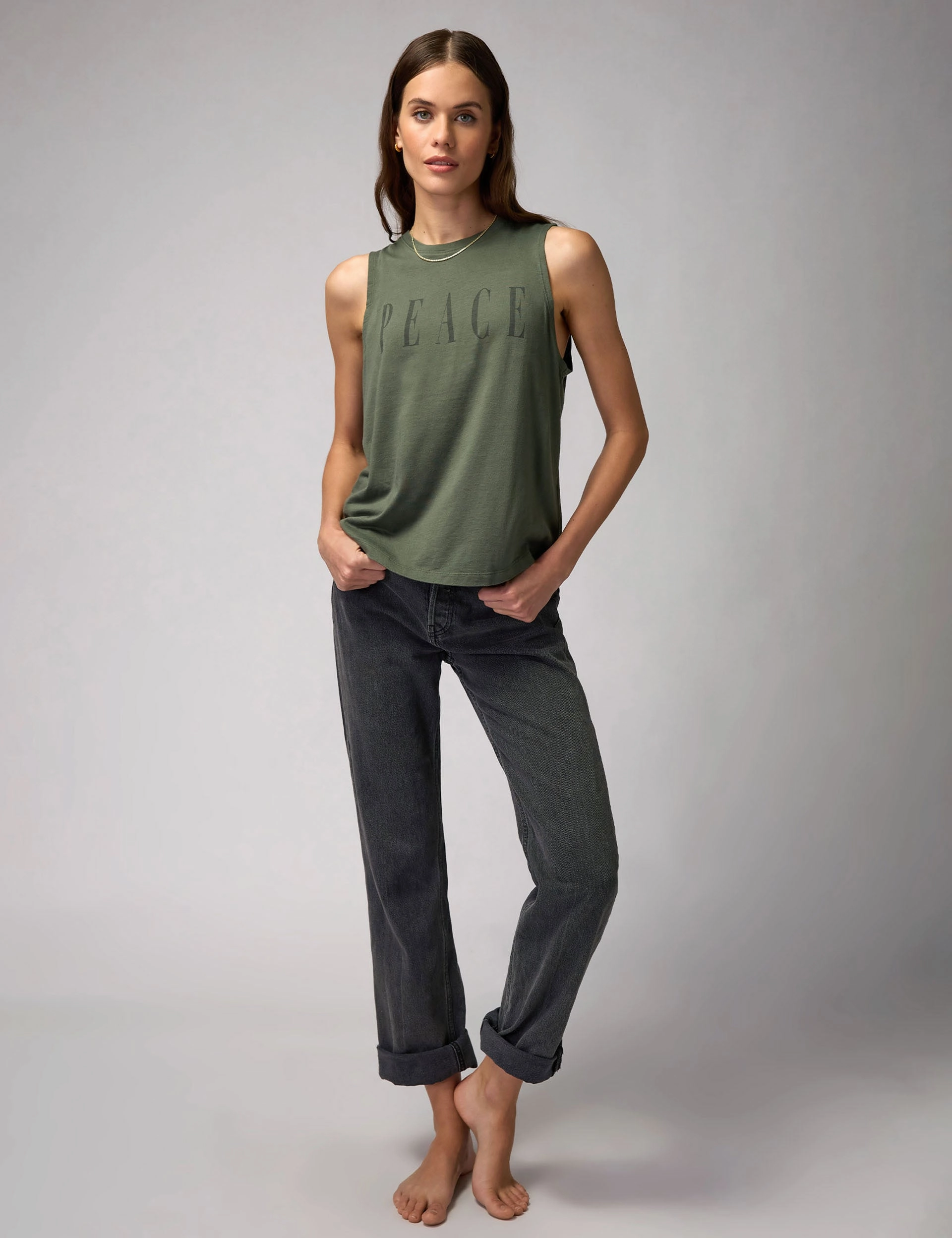 mid - end Brand Image Peace Jade Muscle Tank - Olive Green