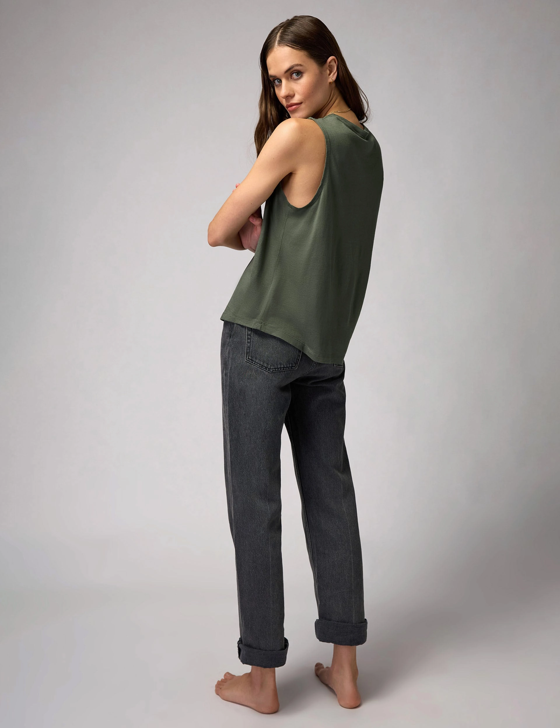 Peace Jade Muscle Tank - Olive Green individual users Multi Functional Pocket Design