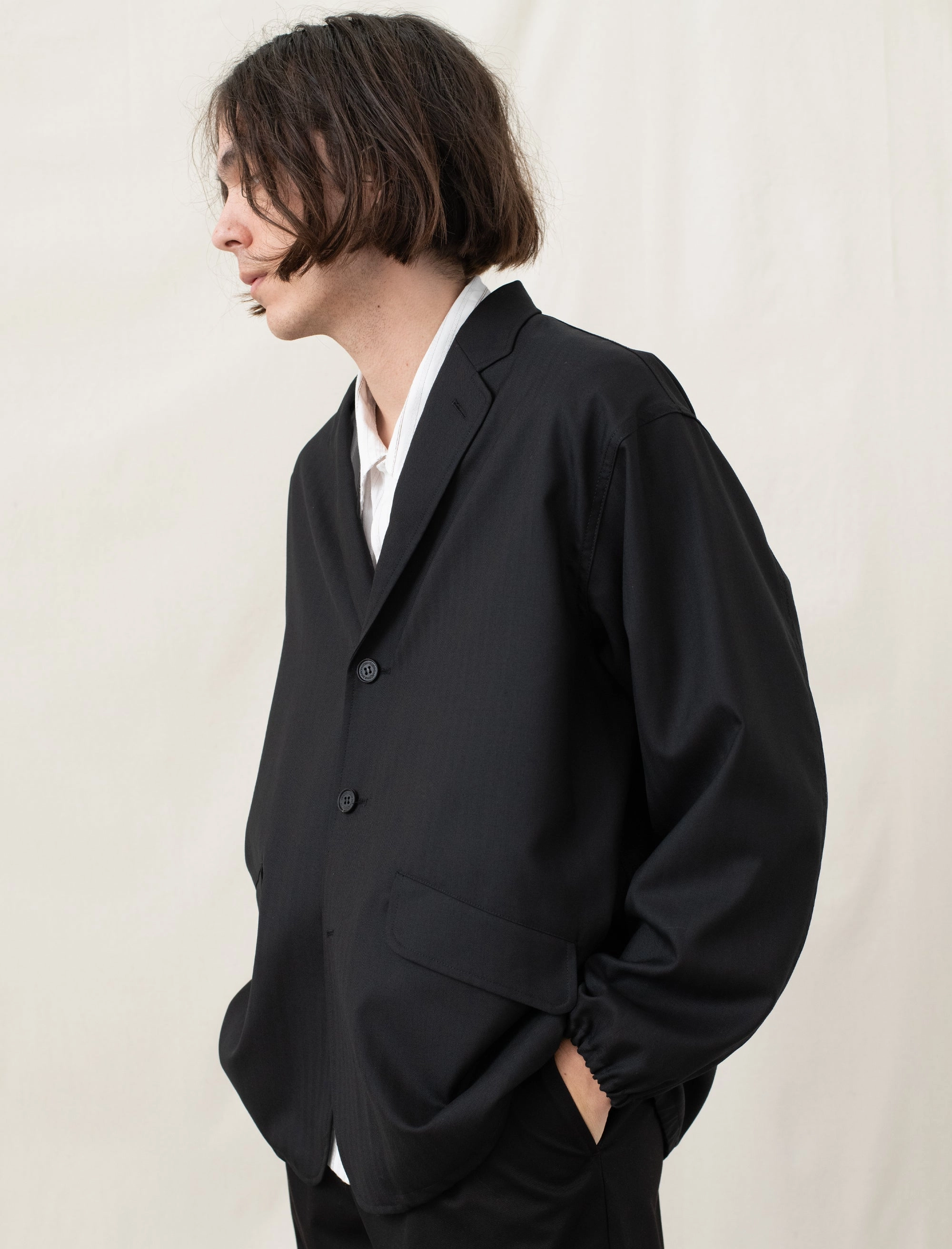 Wool Herringbone Jacket Quick Release Buckles