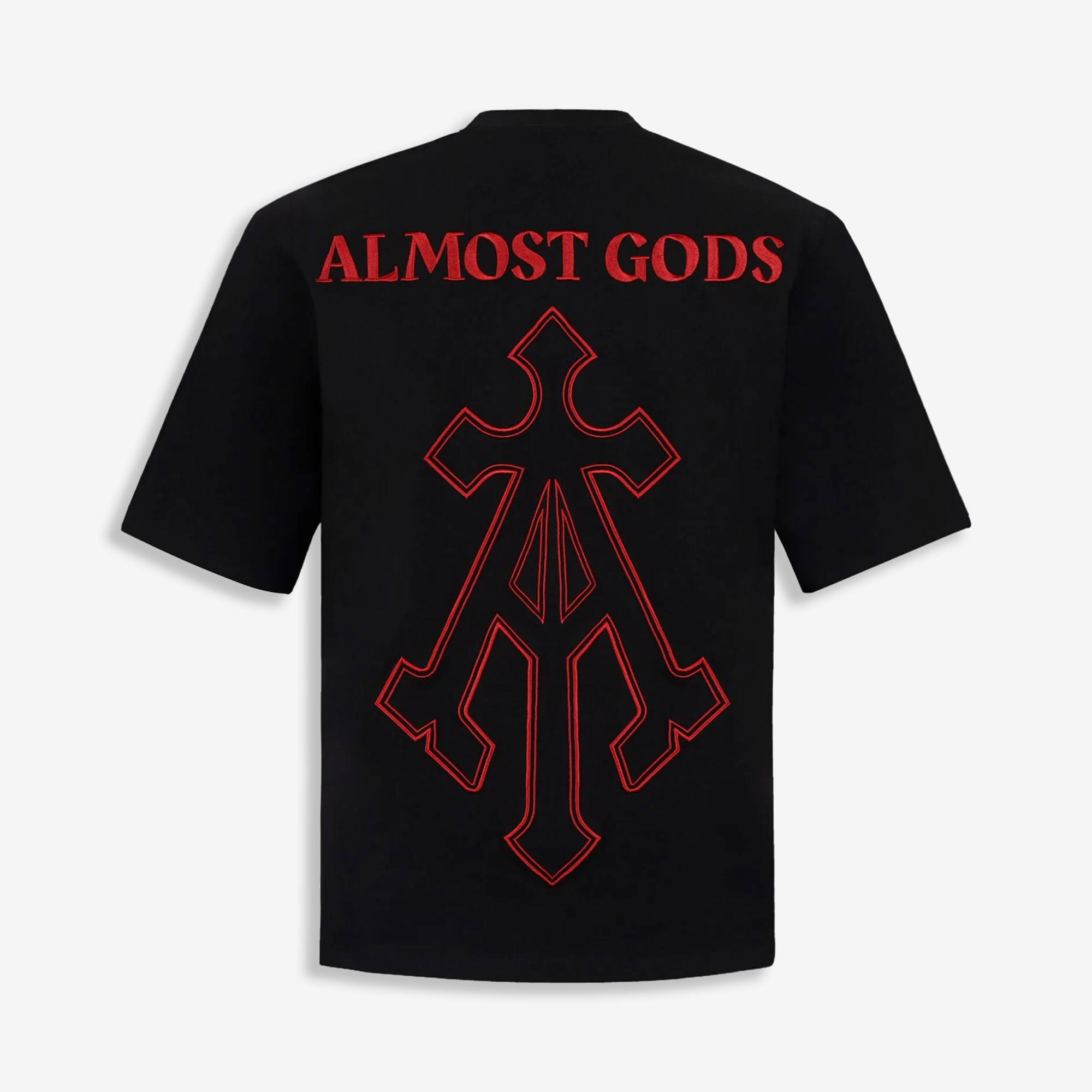 Light Ease ALMOST GODS | ALPHA CROSS EMBROIDERED RELAXED TEE { BLACK