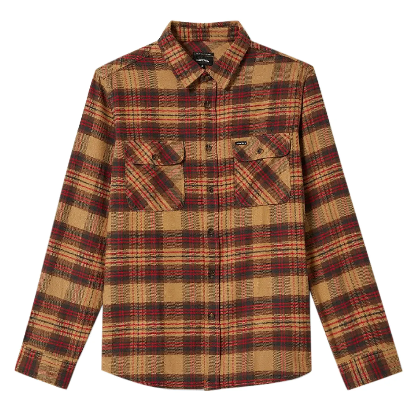 Brixton Bowery L/S  Flannel Shirt - Curry / Washed Black / Crimson Cuffed hem
