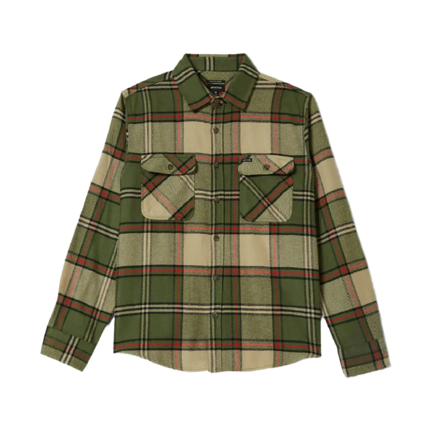 Brixton Bowery L/S  Flannel Shirt - Wild Green / Elm / Adrenaline Rush Double Needle Hemming