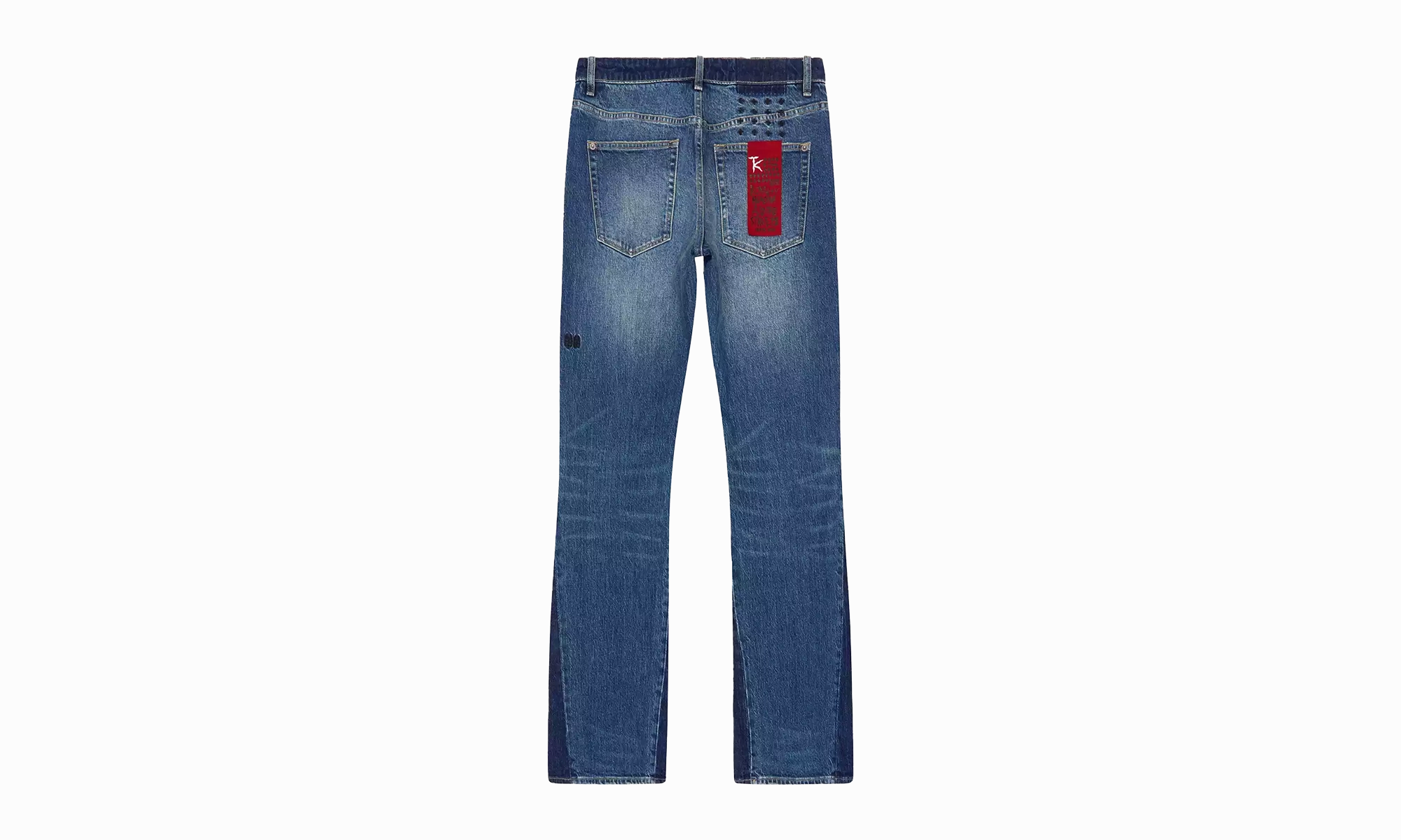 Tailored Cut Vintage Inspired Weave Bronko Trip Spliced Jeans "Blue"