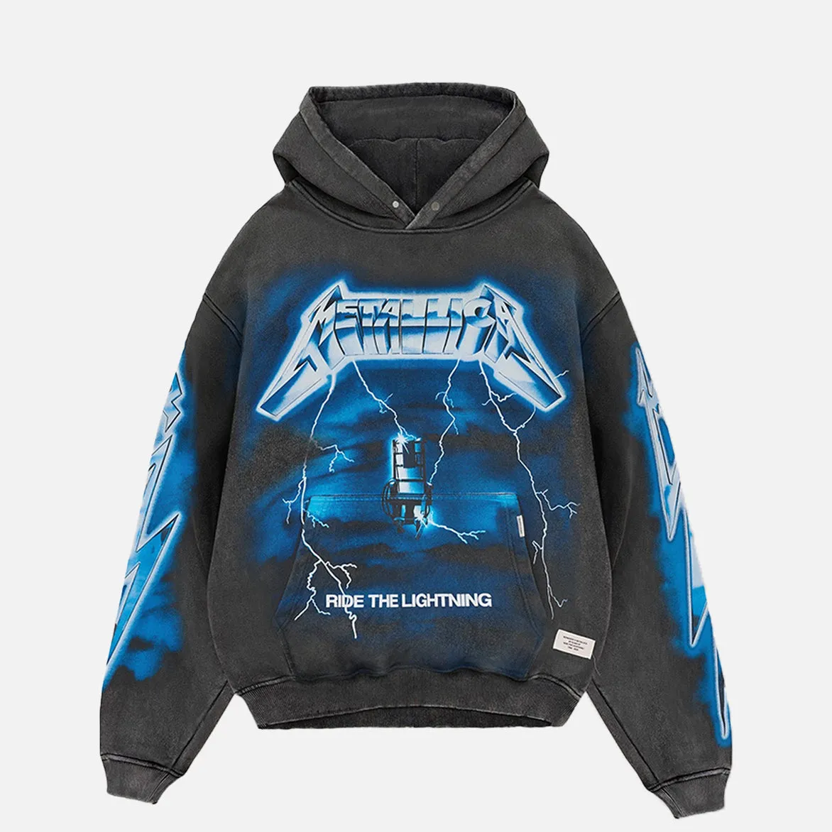 METALLICA RIDE THE LIGHTNING HOODIE - VINTAGE GREY Reflective Safety Accents AntiPilling Fabric