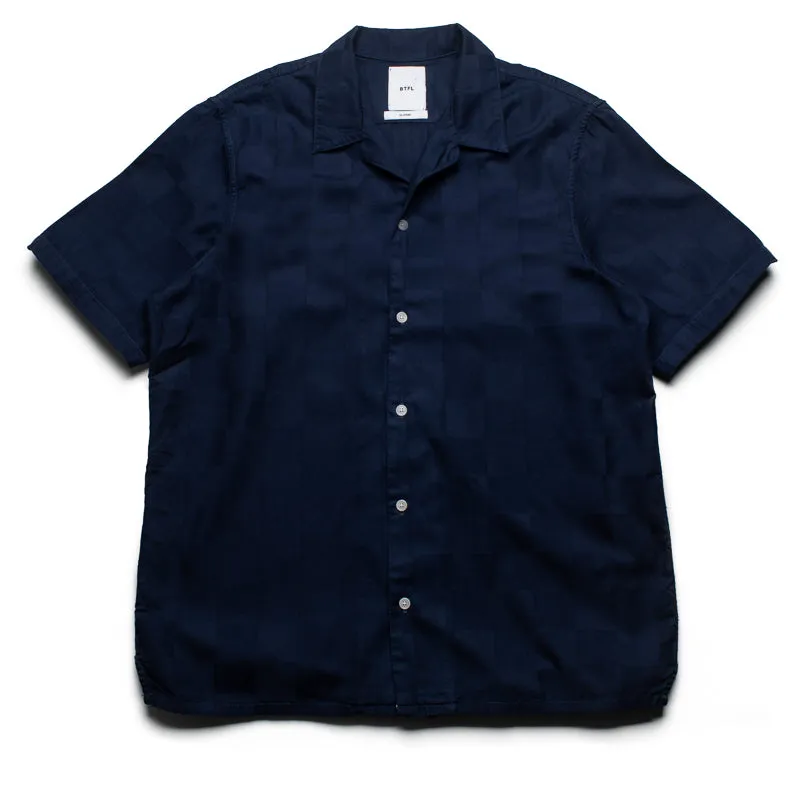 Patterned Design Travel Essential BTFL Checkered Sport Shirt - Indigo