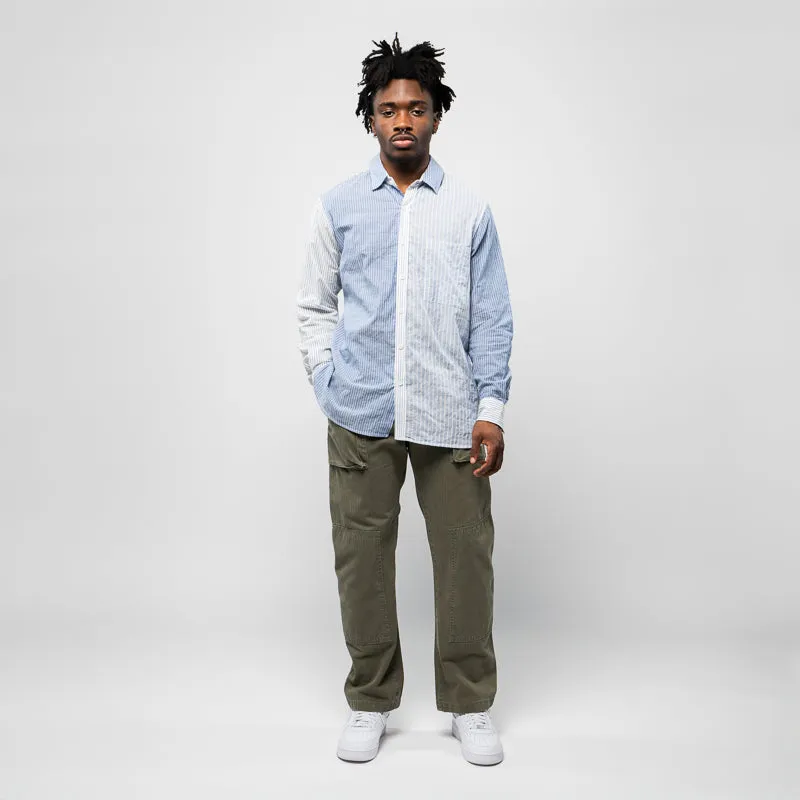 Asymmetrical Cut Wrinkle Free Care BTFL Overshirt - Multi Striped