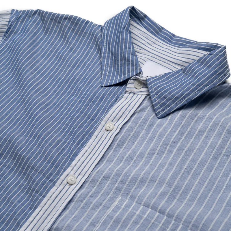Round Collar Bold Pattern BTFL Overshirt - Multi Striped