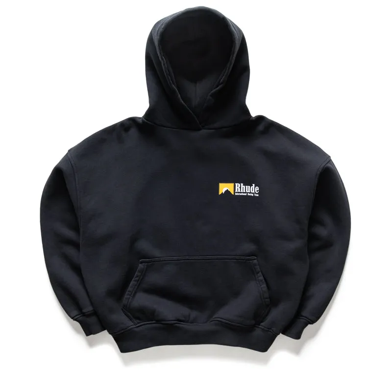 Rhude International Racing Logo Hoodie - Vintage Black All Weather Outfit Stretch Fabric Technology