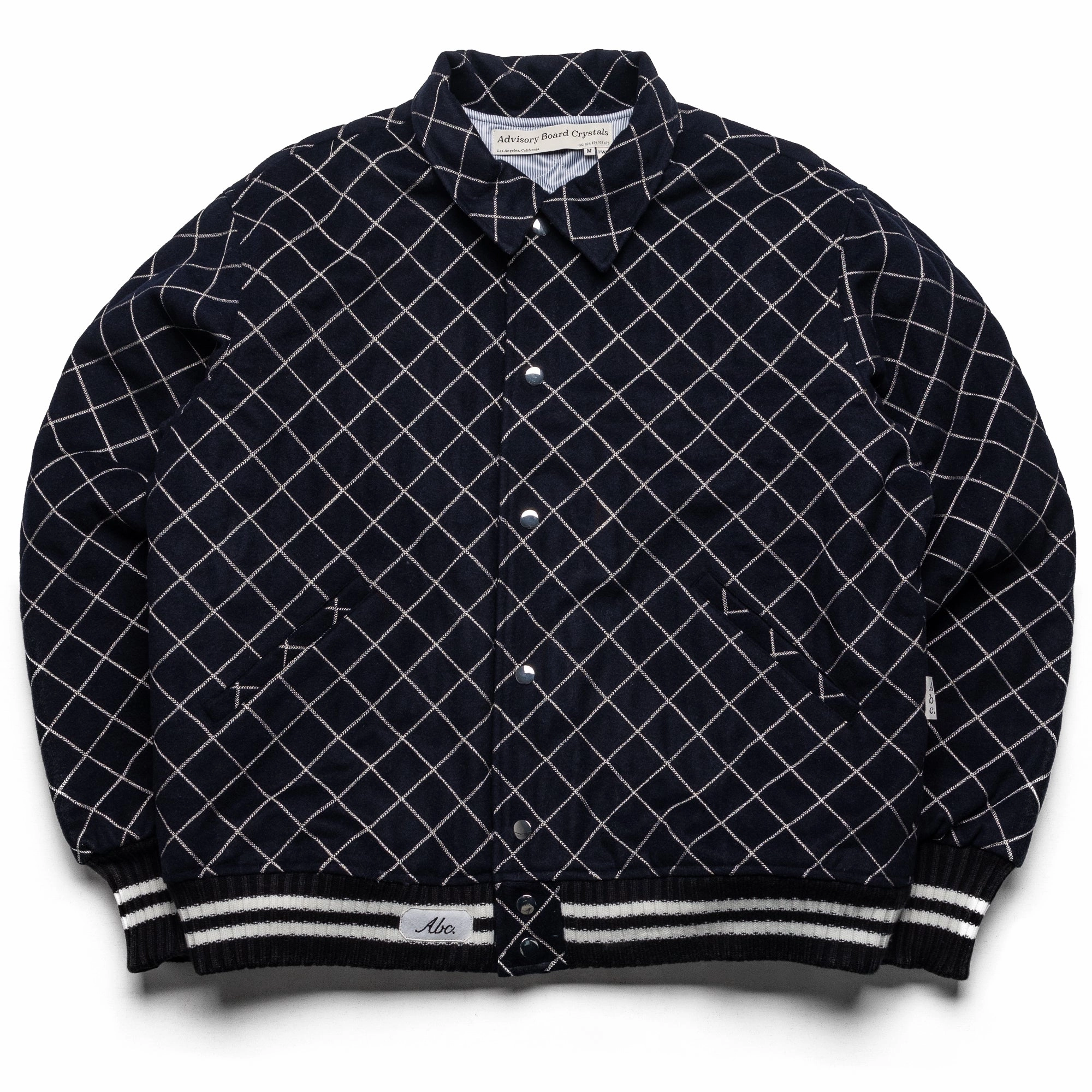 Drop Hem Neutral Comfort Advisory Board Crystals Diamond Quilted Varsity Jacket - Navy