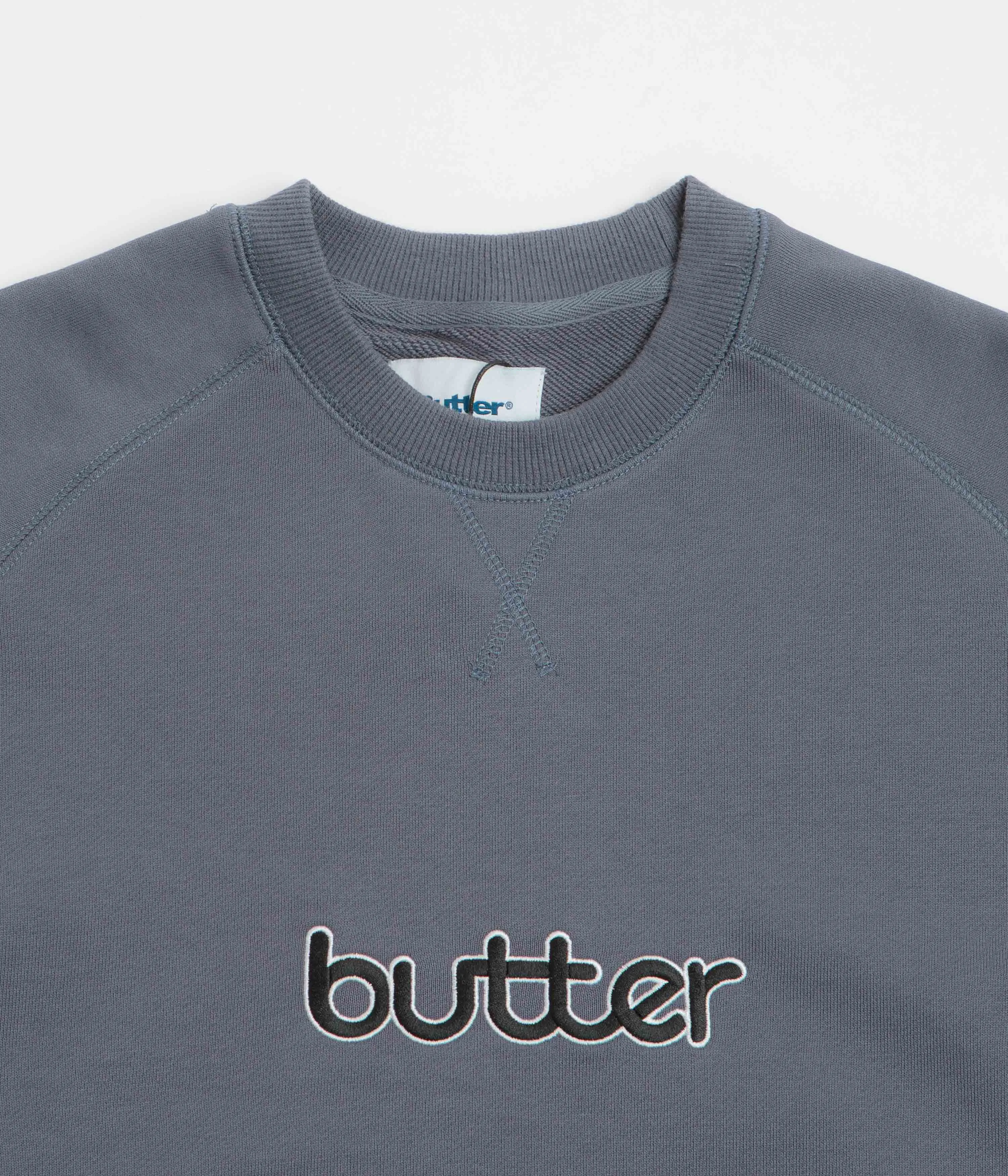 Butter Goods Aspect Crewneck Sweatshirt - Slate / Denim Outdoor Activity snap buttoned