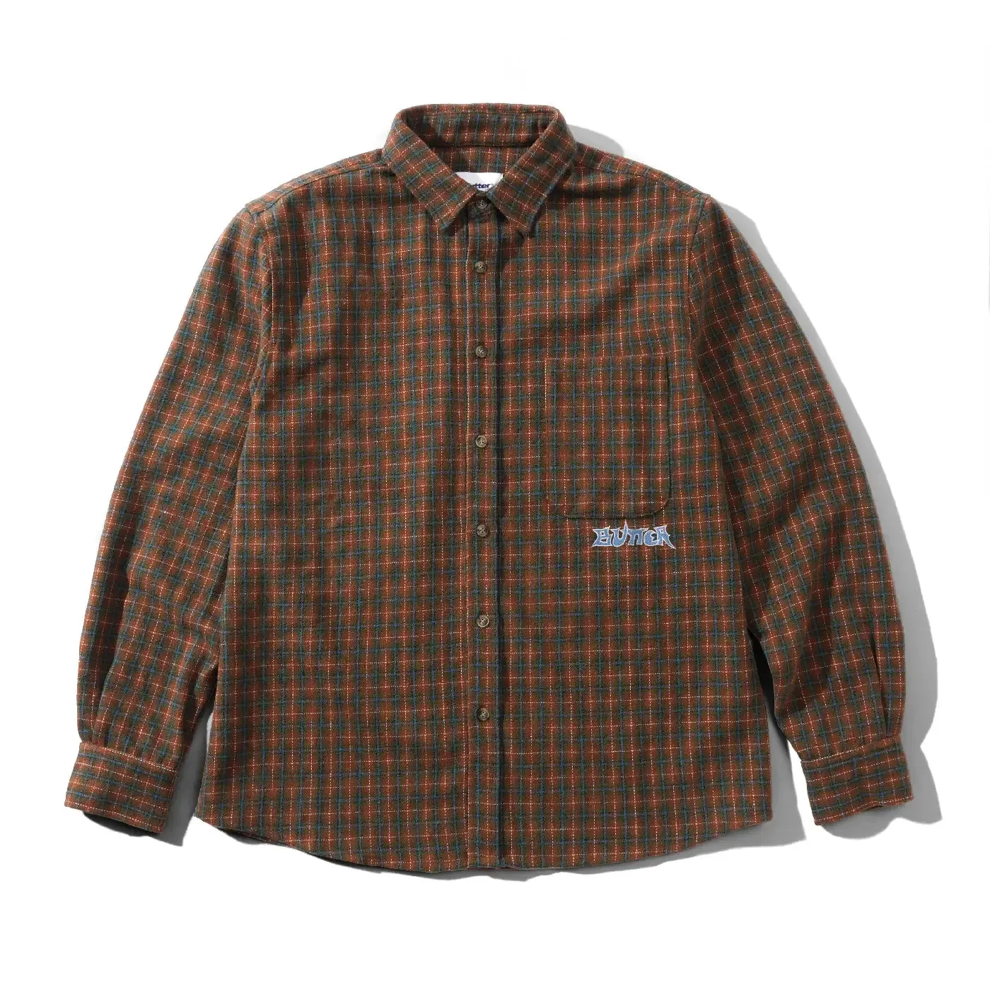 Layered Collar Non Static Finish Butter Goods L/S Encounter Check Shirt - Brown / Blue