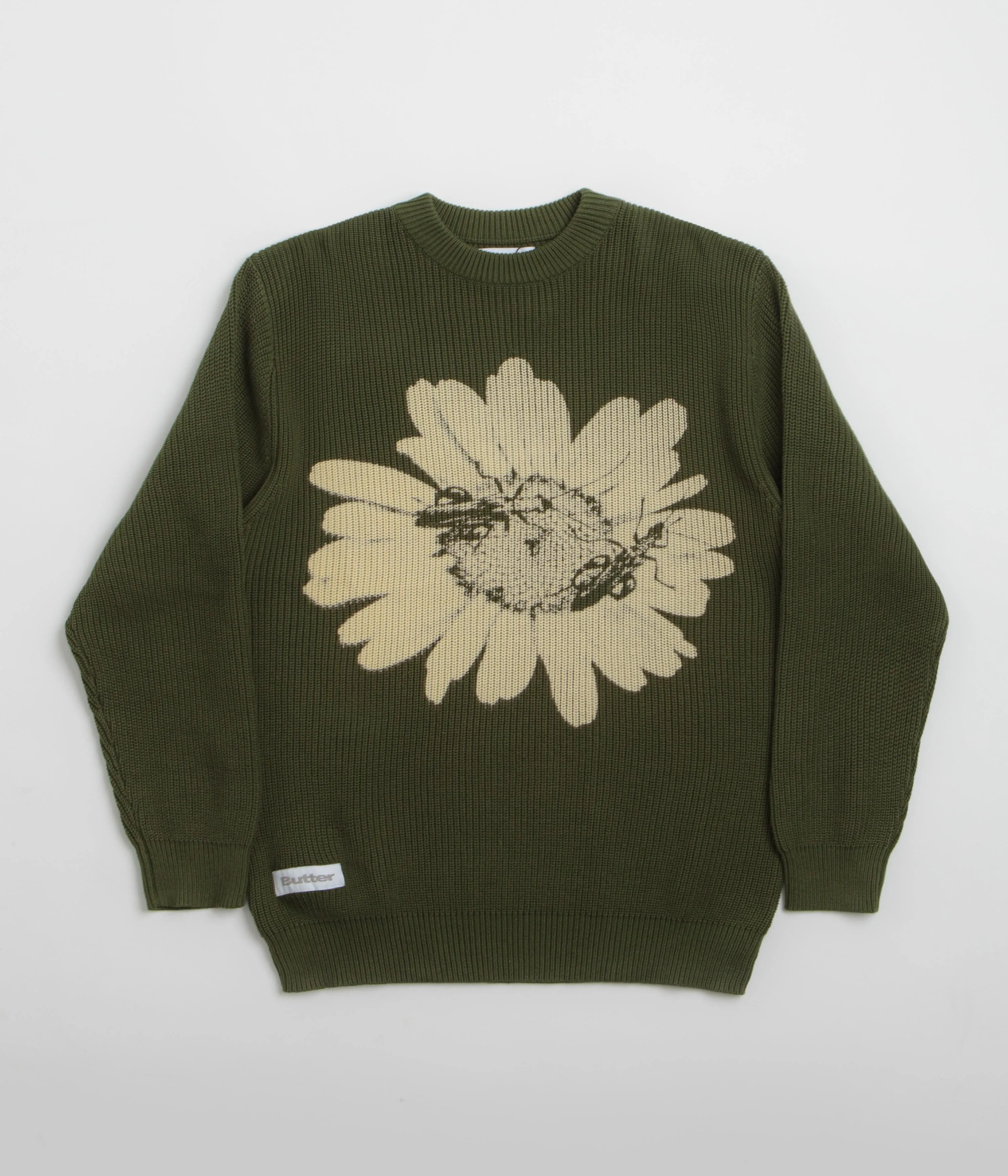 Weekend Chic color fast Butter Goods Sunflower Knit Sweatshirt - Army