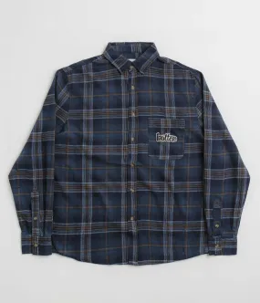 Butter Goods Swirl Plaid Shirt - Navy / White Seamless Shoulder Construction