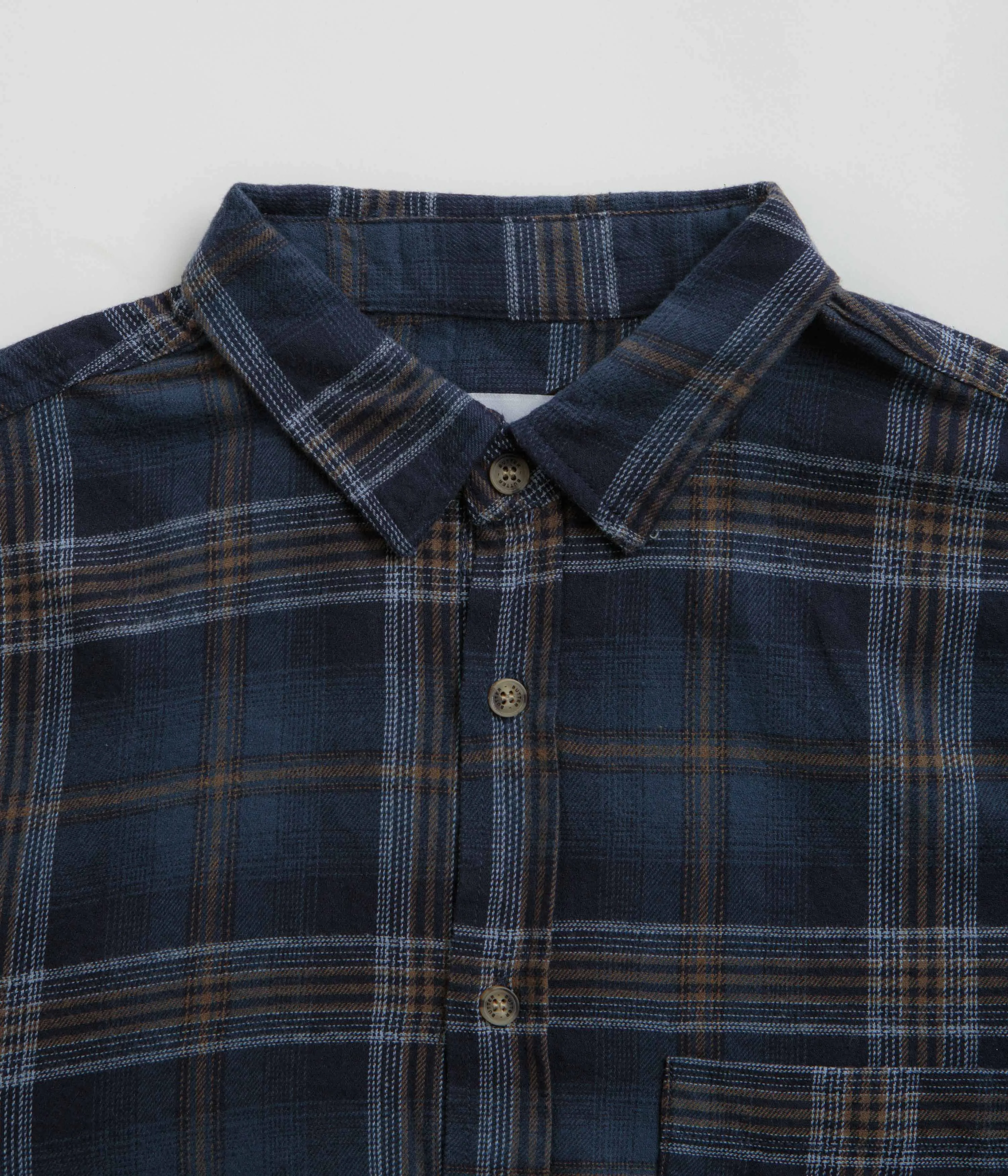Lace Accent Butter Goods Swirl Plaid Shirt - Navy / White
