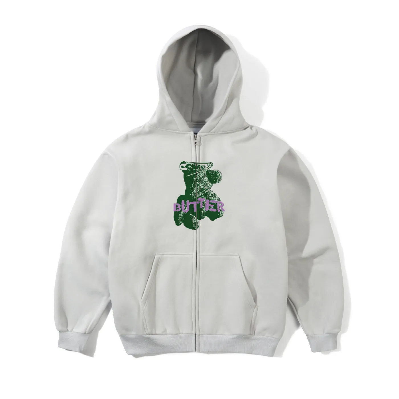 Ultra Soft Handfeel Double Layered Hood Butter Goods Teddy Bear Zip-Thru Hoodie - Cement