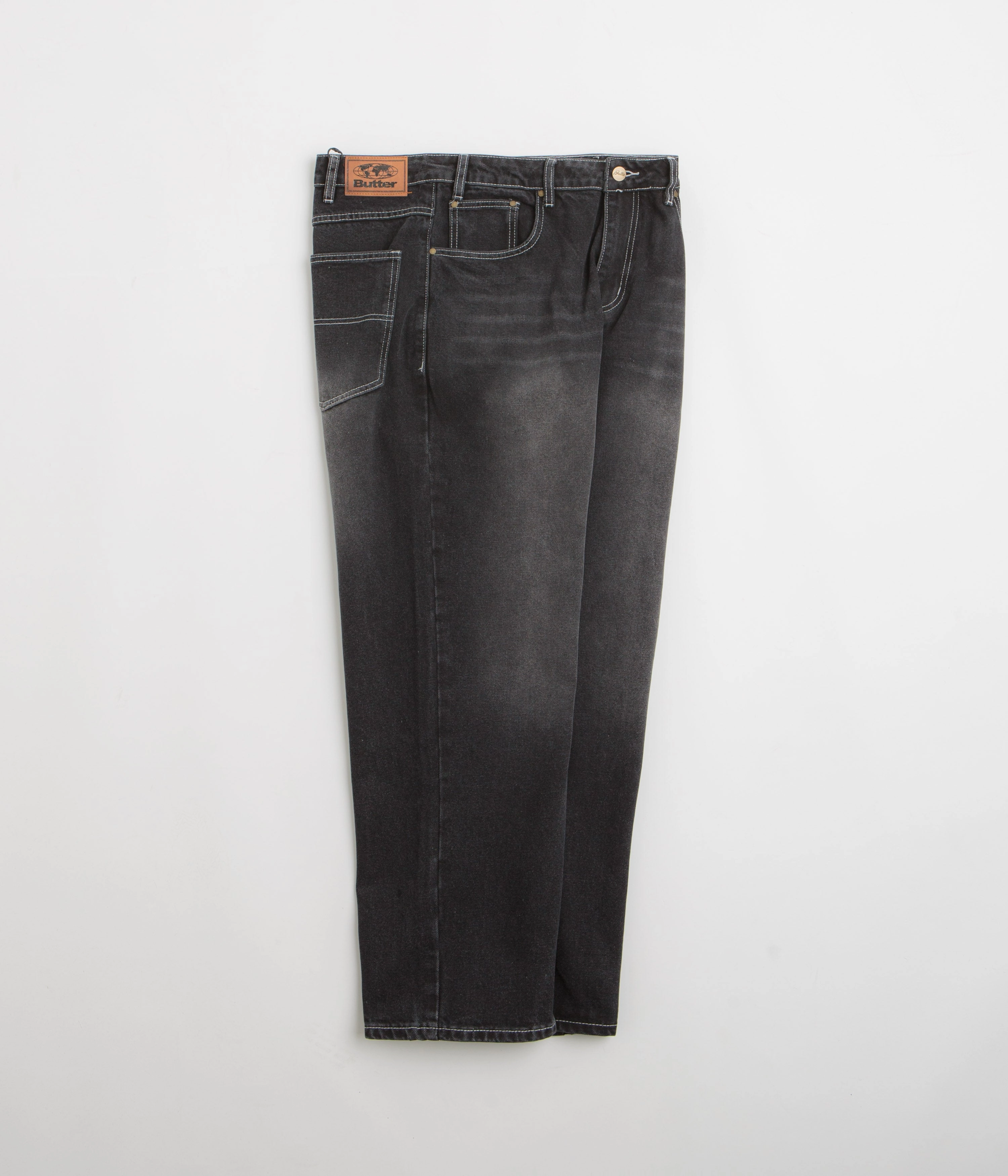 Twill Weave Texture Flexible Gusset Design Butter Goods Ace Jeans - Distressed Black