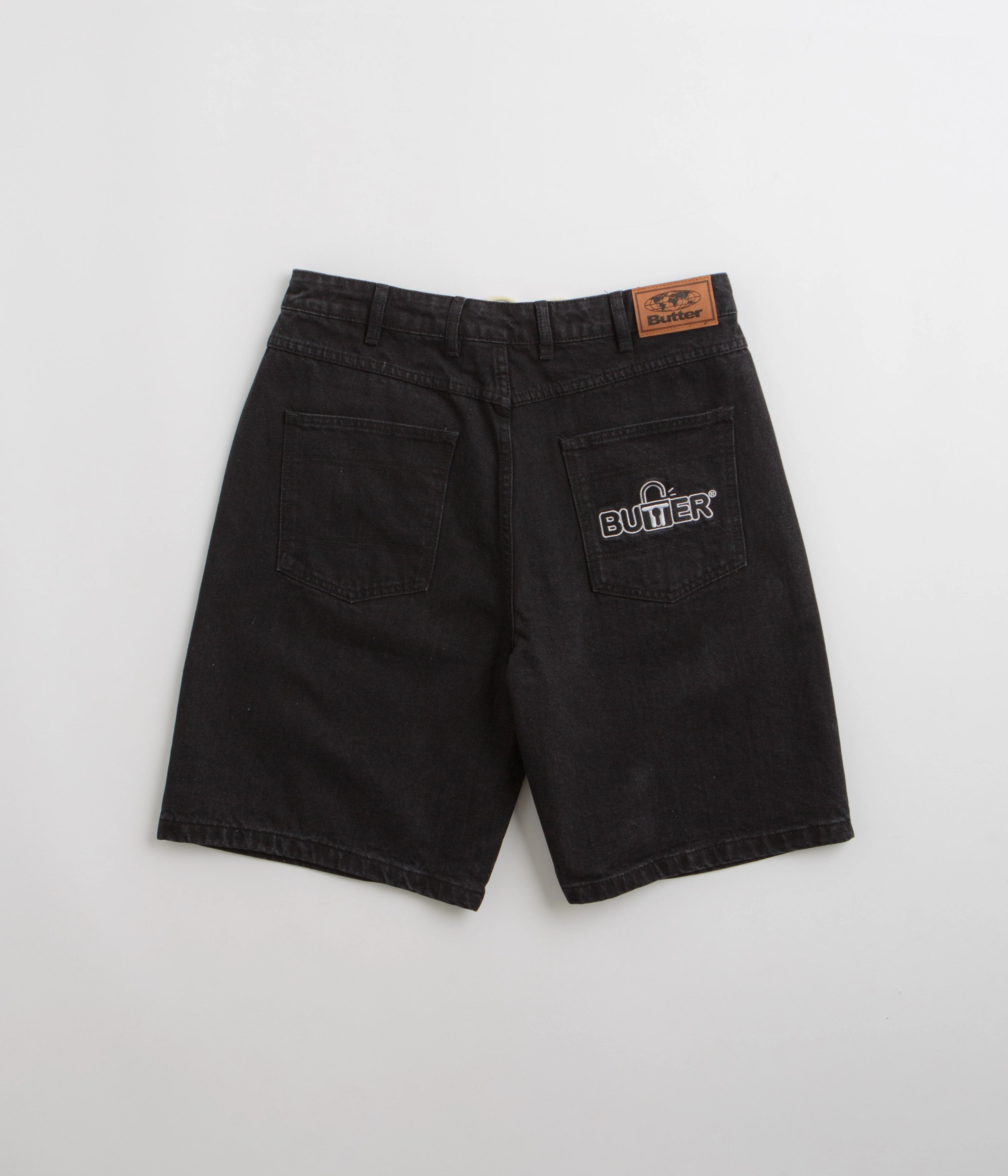 Butter Goods Lock Denim Shorts - Flat Black Cargo shorts Fade Resistant Dye