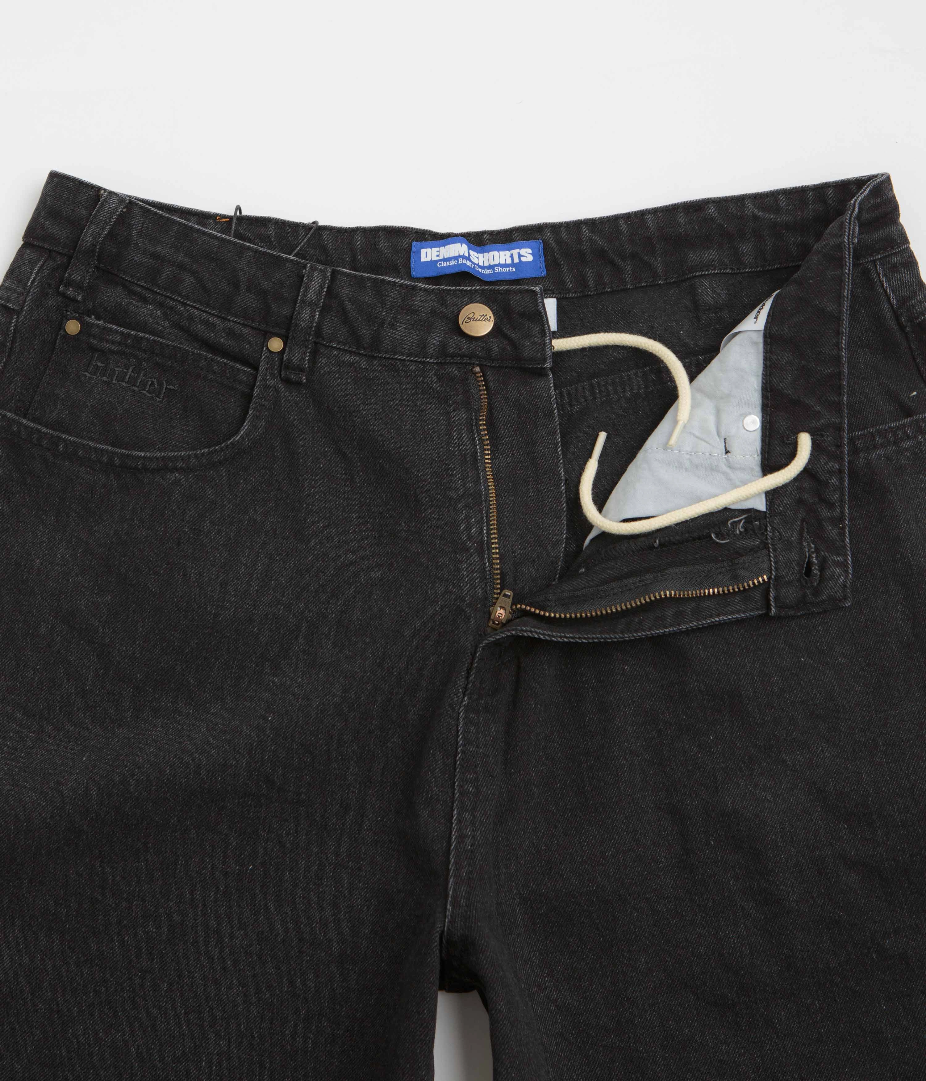 Butter Goods Rivet Denim Shorts - Washed Black On Trend Tight Fit