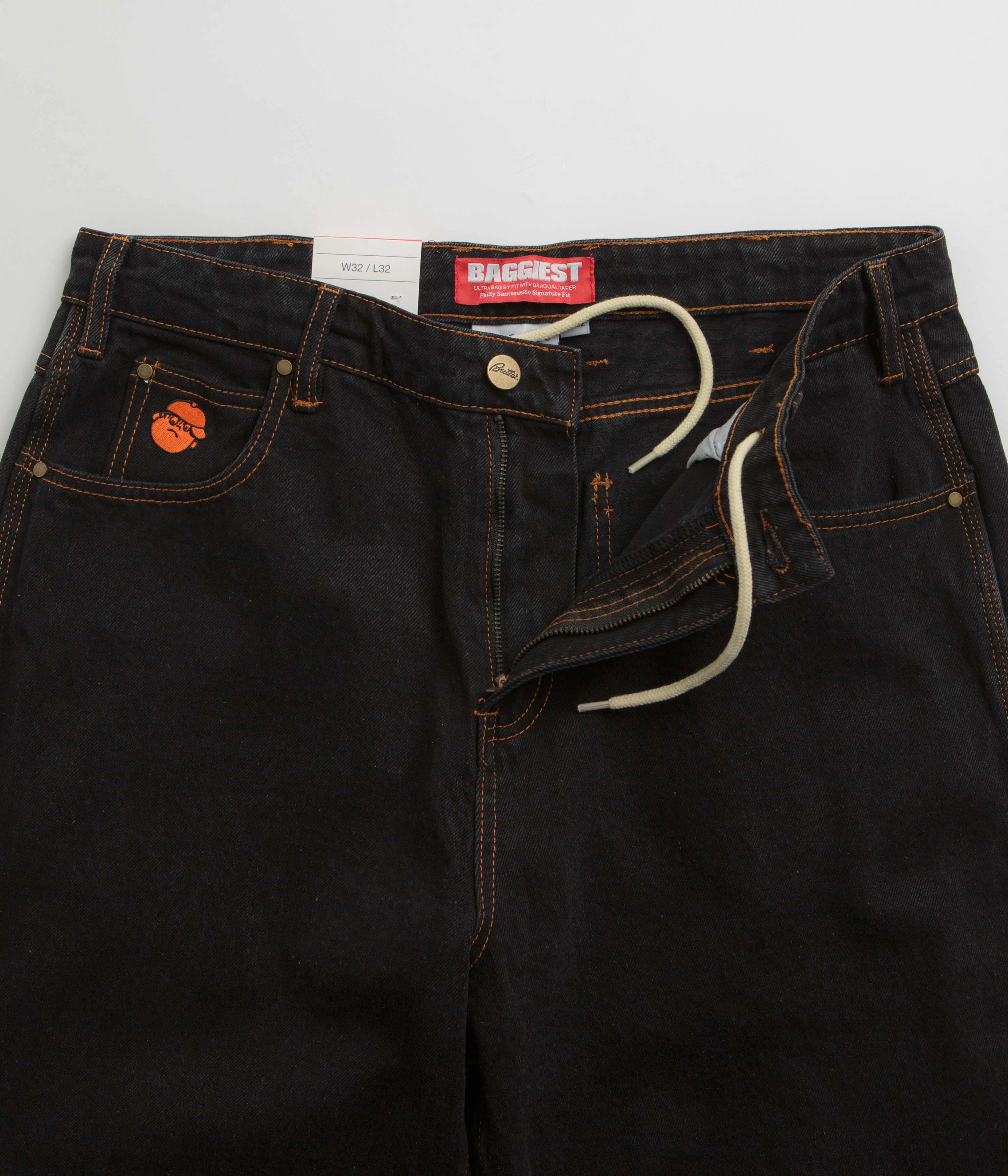 Abrasion Resistant Surface HighRiseWaist Butter Goods Santosuosso Jeans - Washed Black / Orange