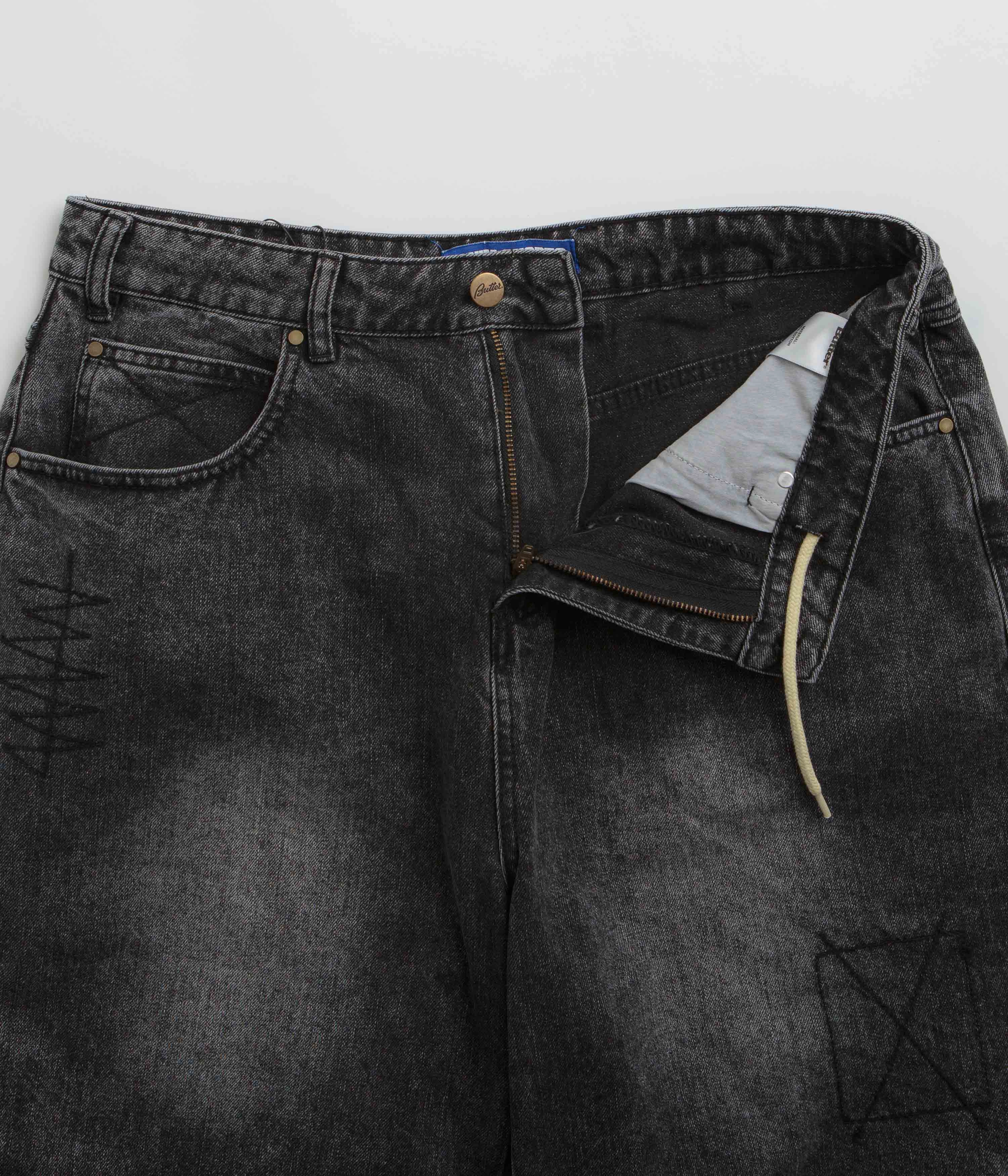 souvenir item Compression Fit Butter Goods Stitch Denim Shorts - Distressed Grey
