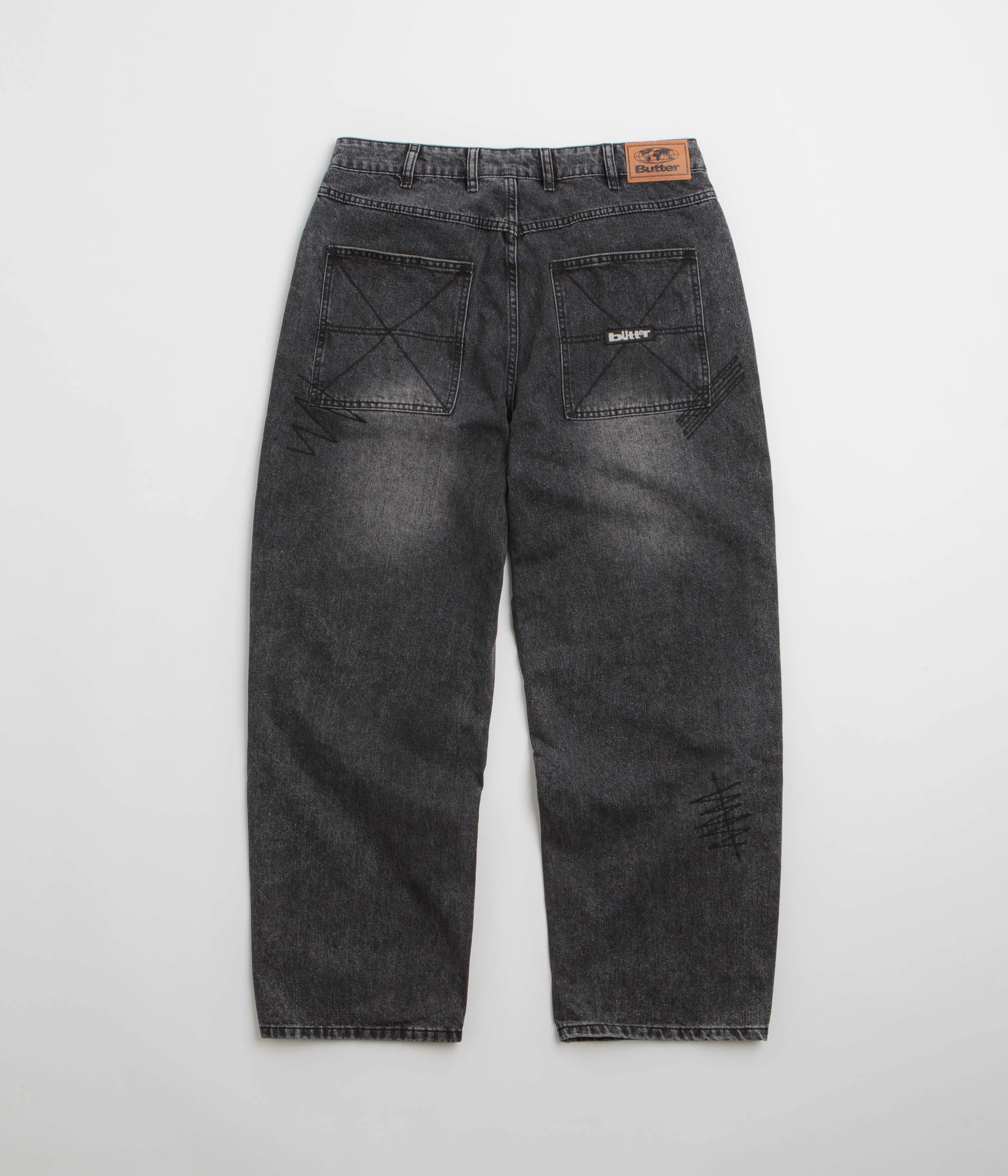 Butter Goods Stitch Jeans - Distressed Grey ripstop fabric