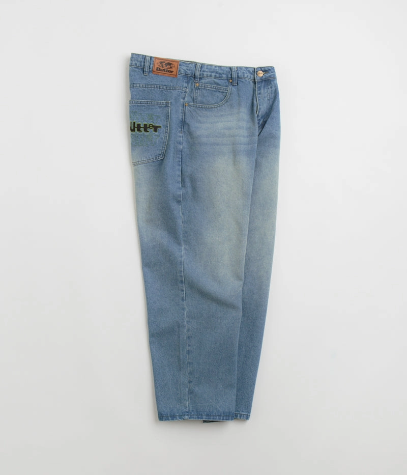 Butter Goods Warped Jeans - Washed Mid Blue AbrasionGuardTape Fade Resistant Dye