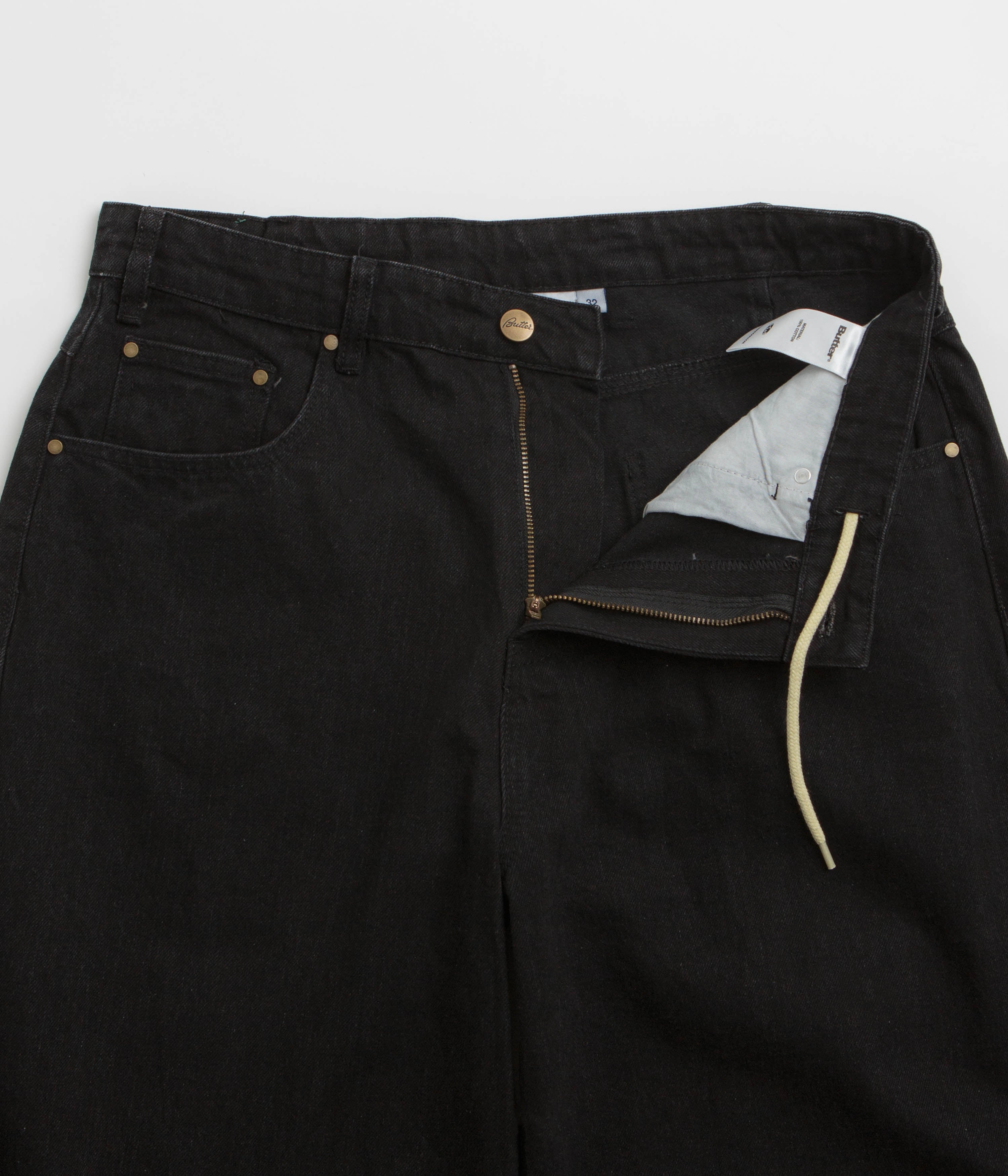 Wrinkle Resistant Barrel Waist Butter Goods Wide Cut Jeans - Dark Washed Black