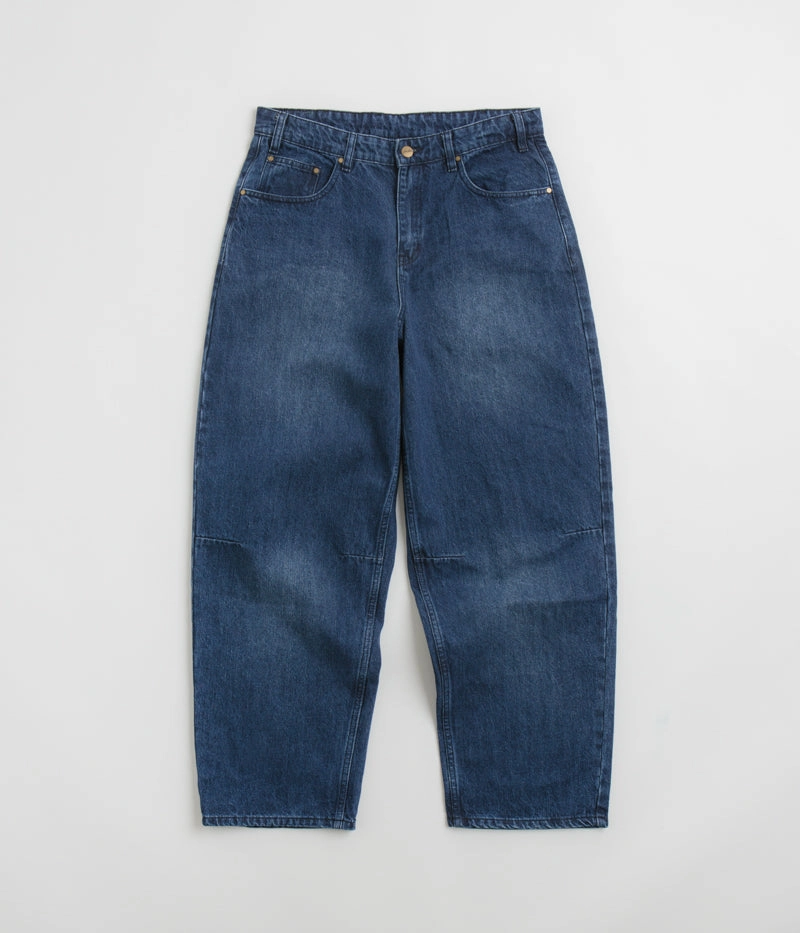 Butter Goods Wide Cut Jeans - Washed Slub Blue Cuffed hem Urban Look