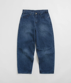 Butter Goods Wide Cut Jeans - Washed Slub Blue Cuffed hem Urban Look