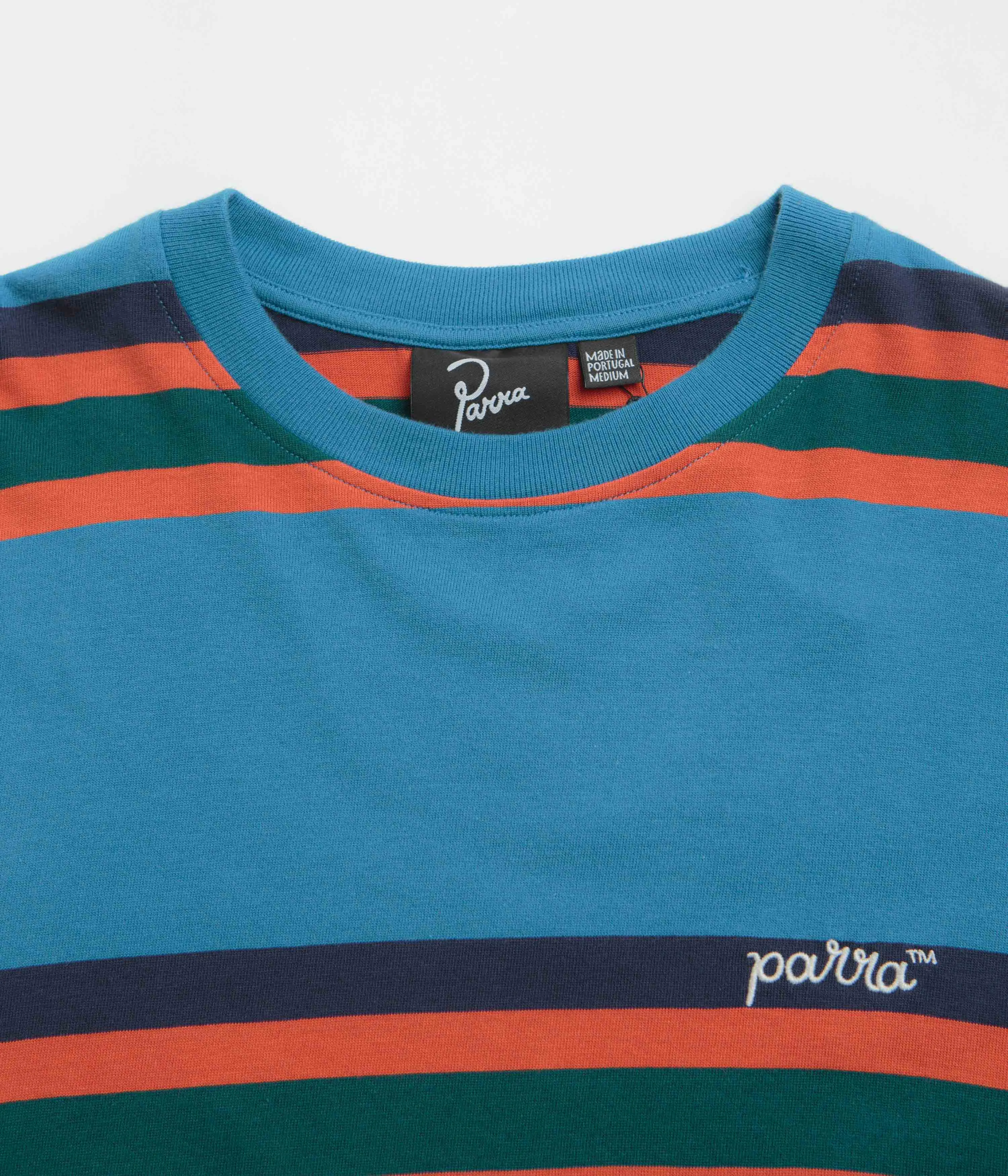 crew neck by Parra Script Striped T-Shirt - Blue