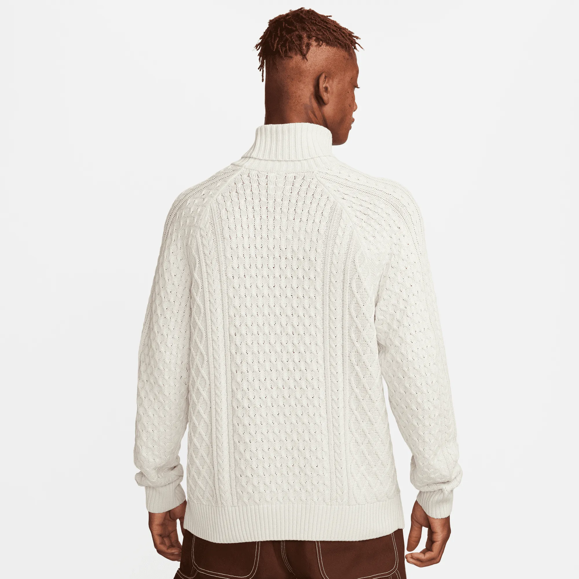 Harbor Style warm fleece CABLE KNIT TURTLENECK - LIGHT BONE
