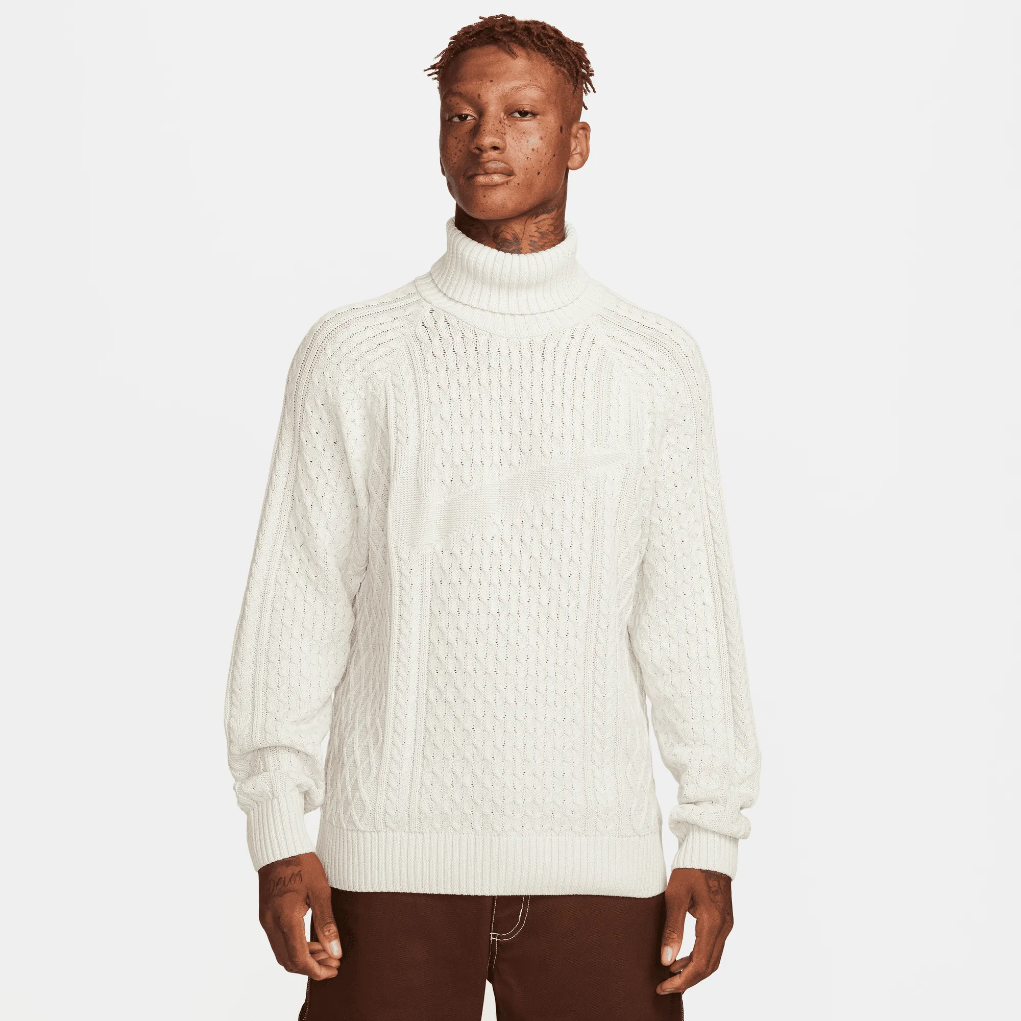 SoftTouchLining Wool Fit CABLE KNIT TURTLENECK - LIGHT BONE