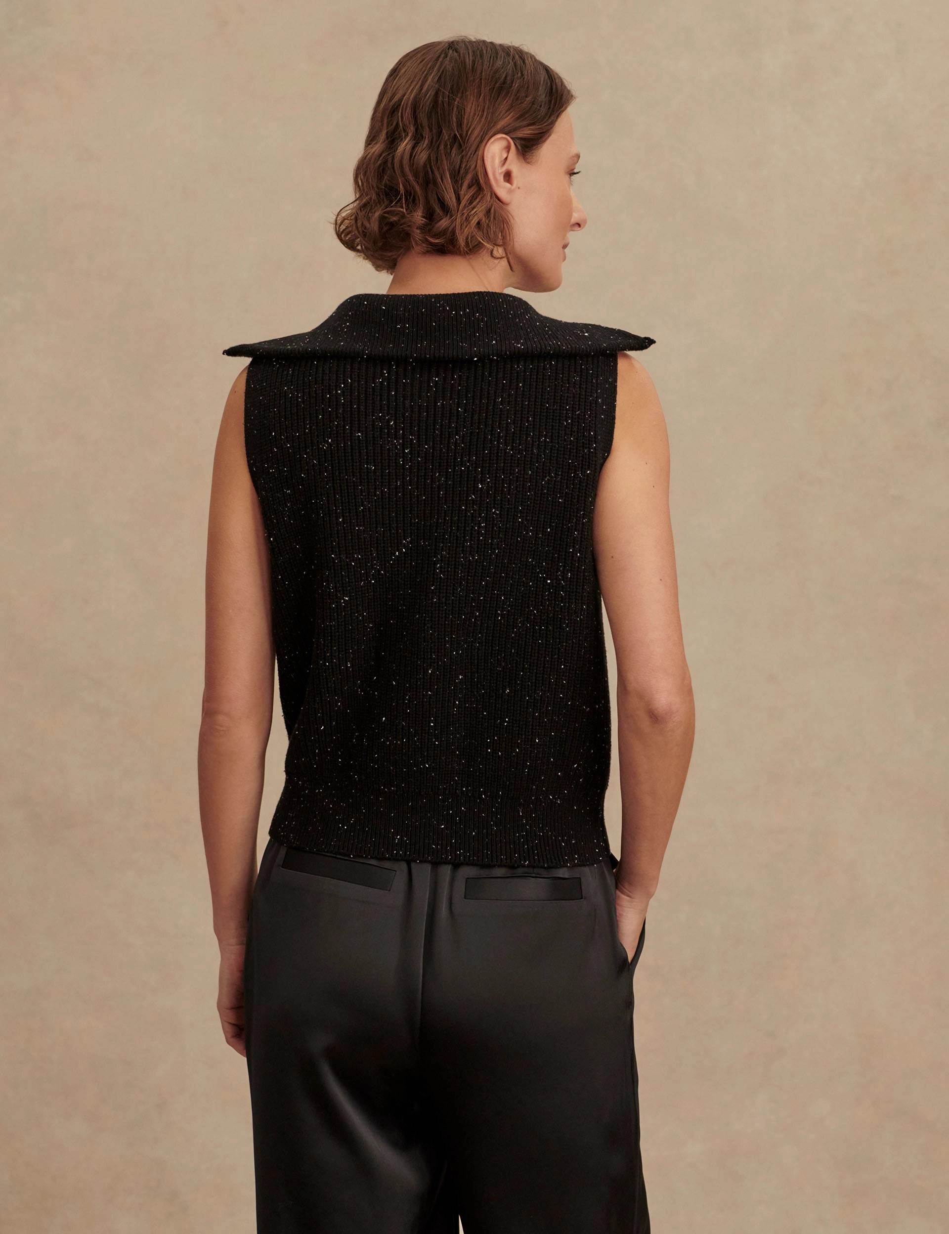 fresh feel high - pressure environment Hally Half-Zip Rib Vest - Black Fleck