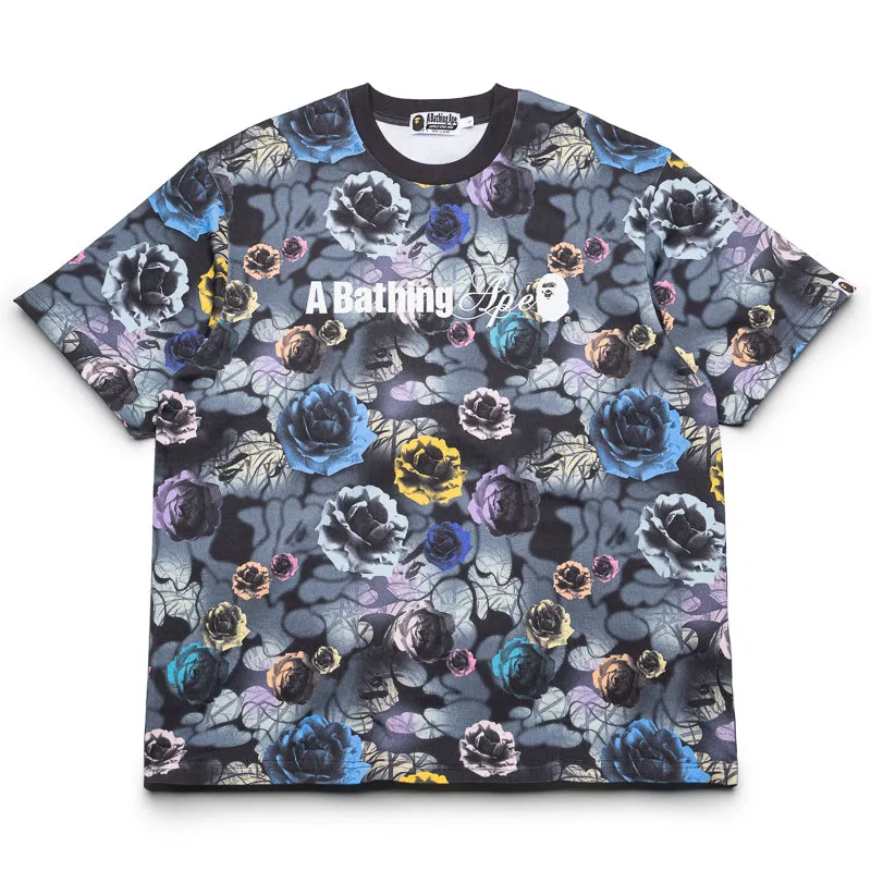 A Bathing Ape Floral Camo Logo Tee - Black neon colors