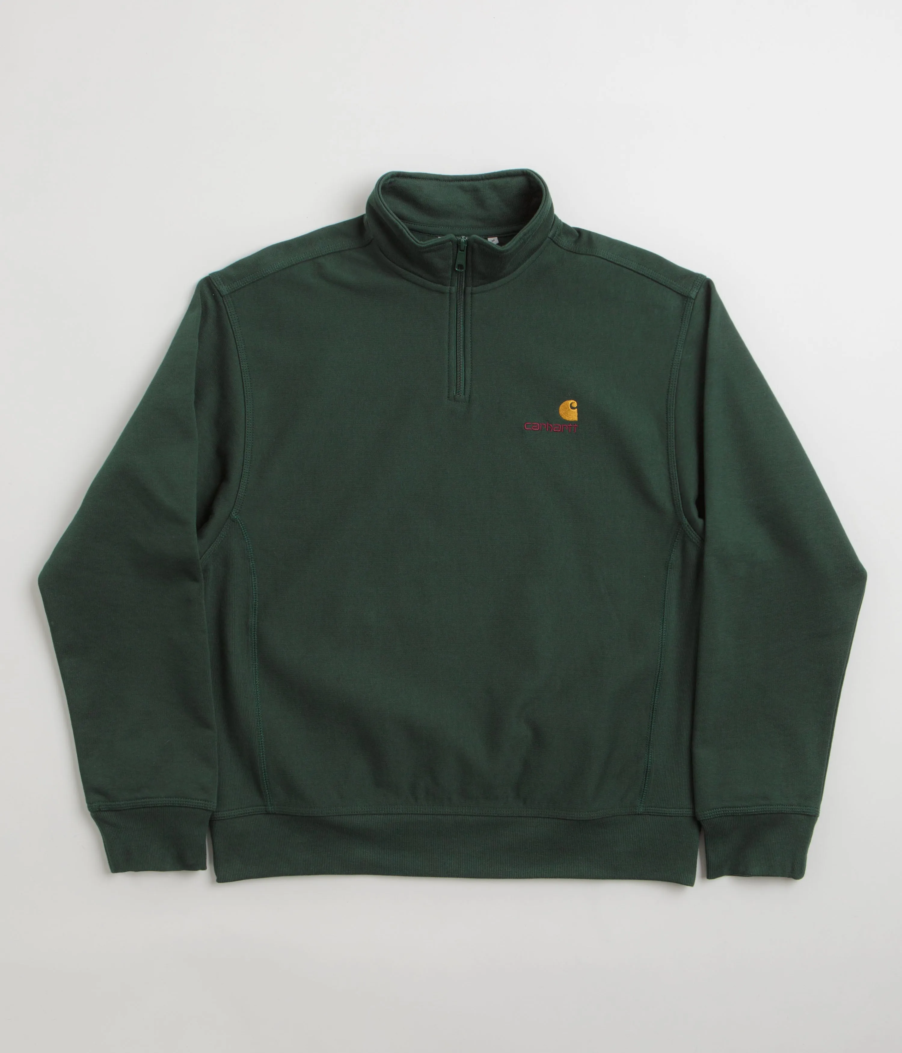shrink-resistant Carhartt Half Zip American Script Sweatshirt - Conifer