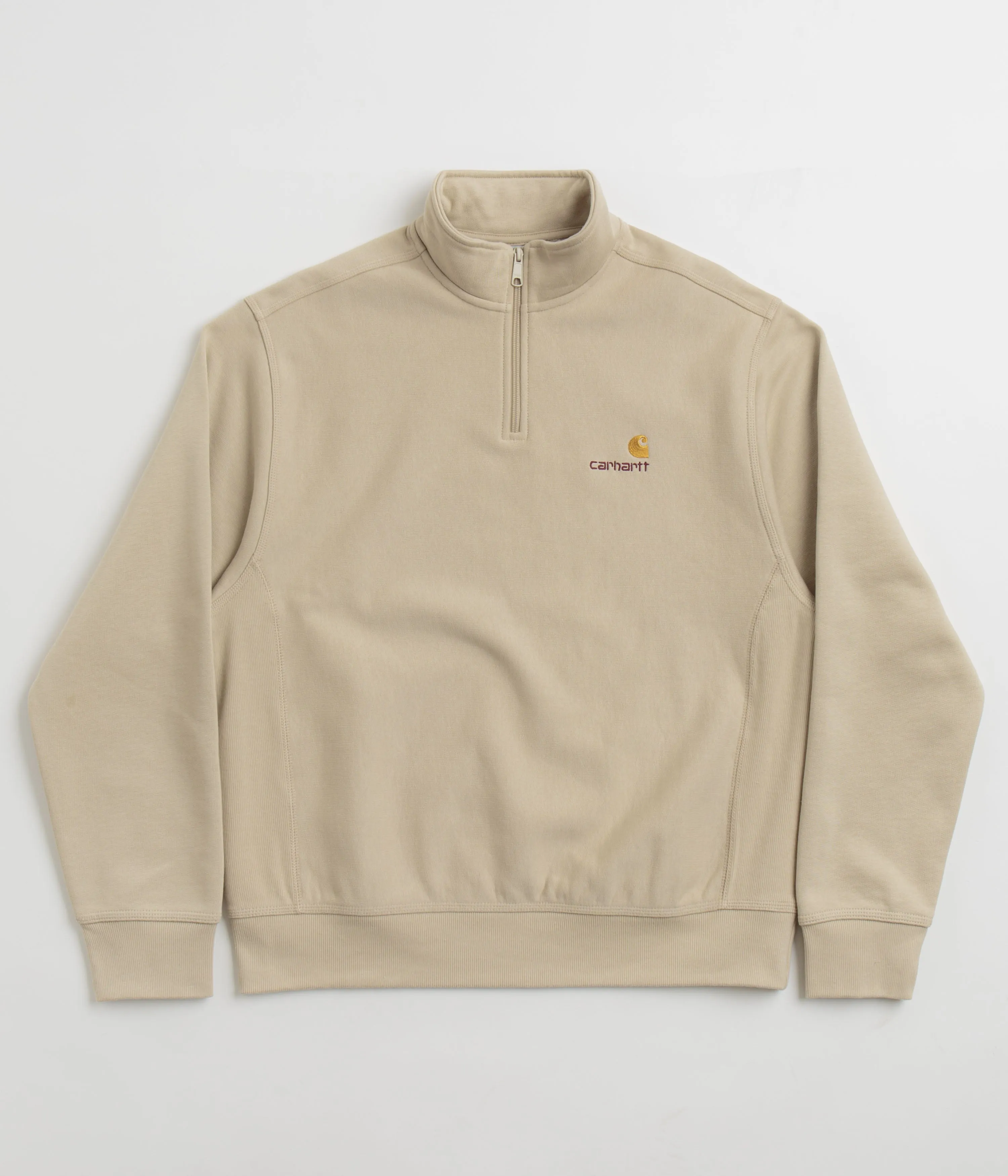 Graphic Design Carhartt Half Zip American Script Sweatshirt - Fleur De Sel