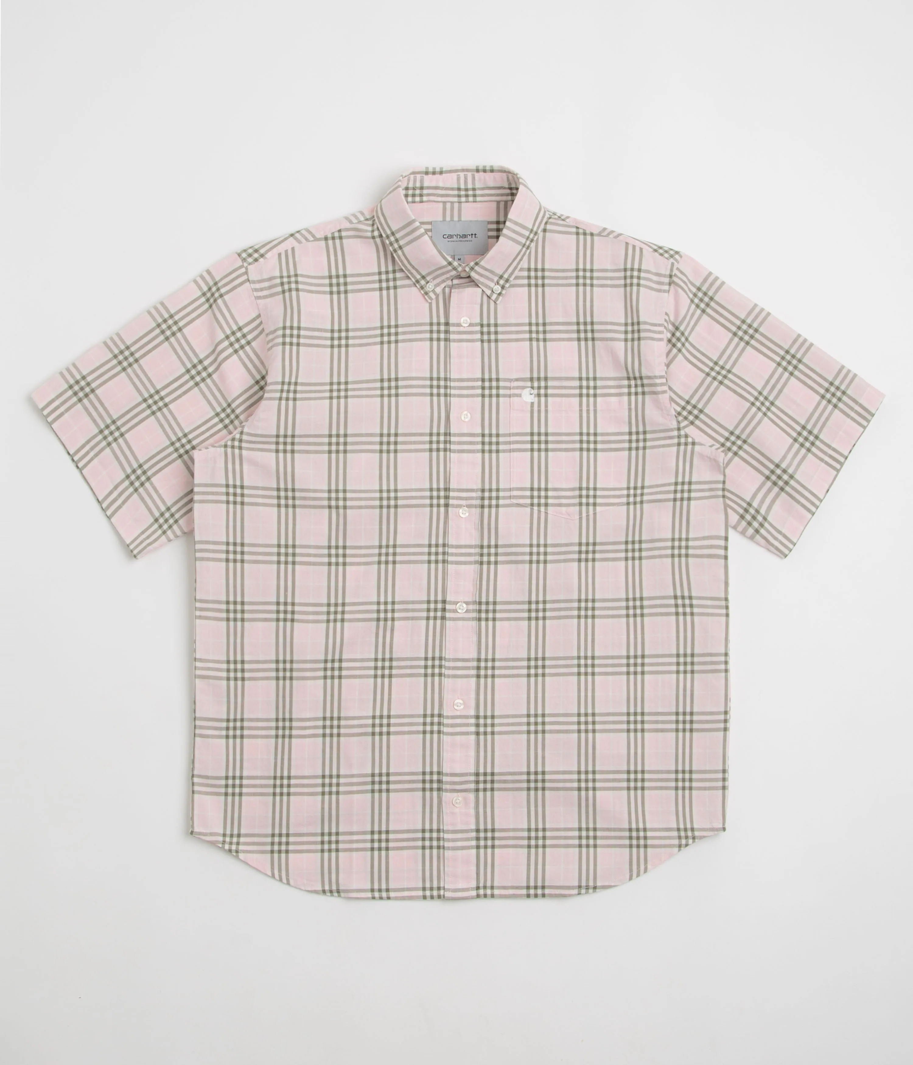 High Neck Fashion staples Carhartt Niven Short Sleeve Shirt - Niven Check / Air Pink / Wax