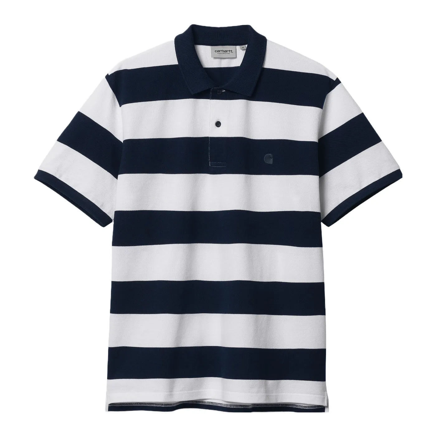Carhartt WIP Dampier Pique Polo Shirt - Atom Blue / White Fall Fashion Reinforced Collar