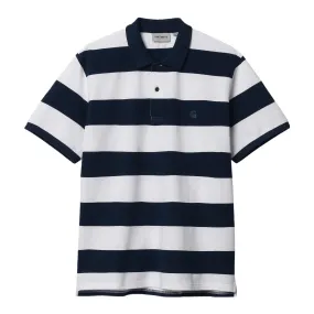 Carhartt WIP Dampier Pique Polo Shirt - Atom Blue / White Fall Fashion Reinforced Collar
