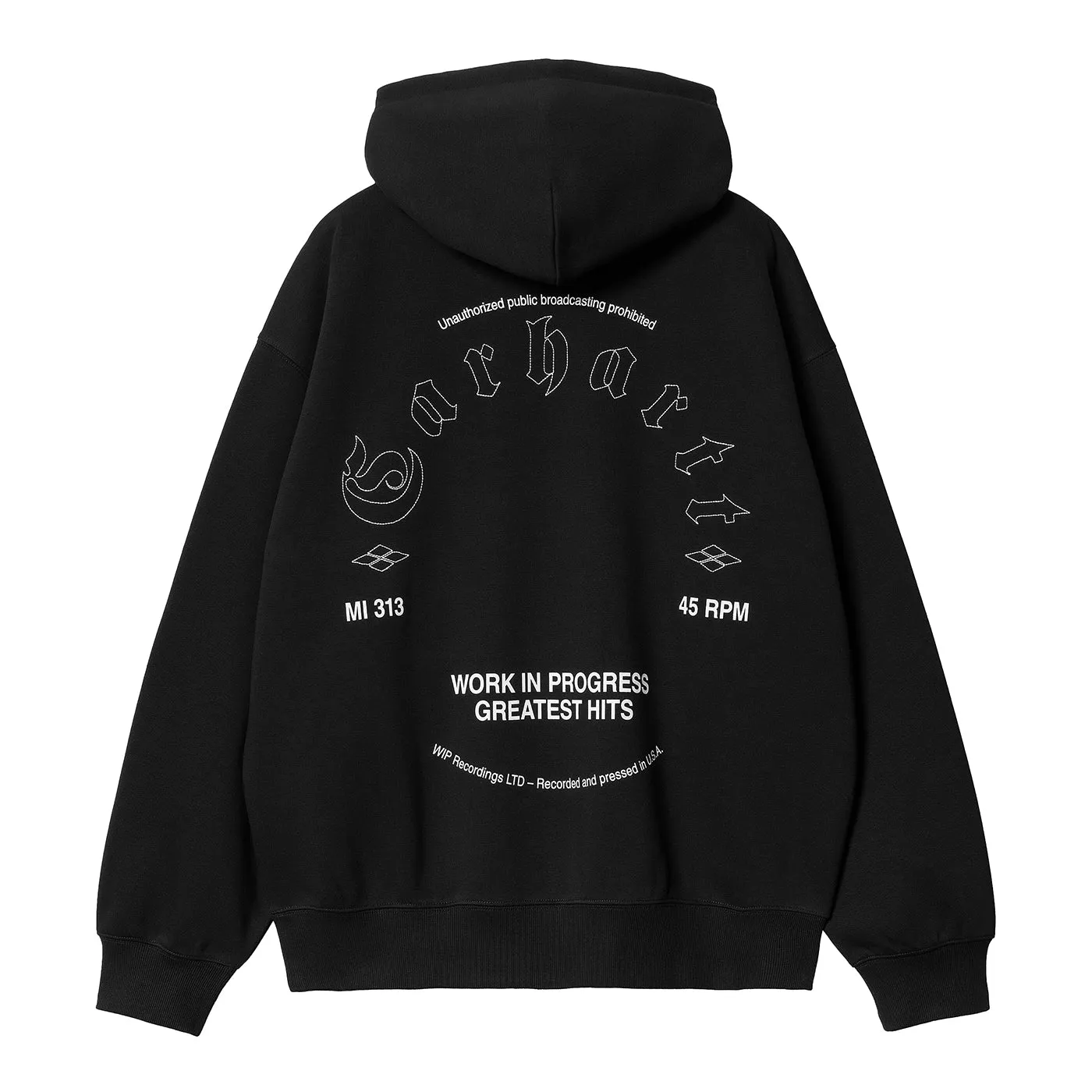 Carhartt WIP Hooded Greatest Hits Sweatshirt - Black / White Triple Stitched Seams