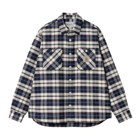 Carhartt WIP L/S Tarbell Check Shirt - Dark Navy / White Stretchy Cloth Classic Style
