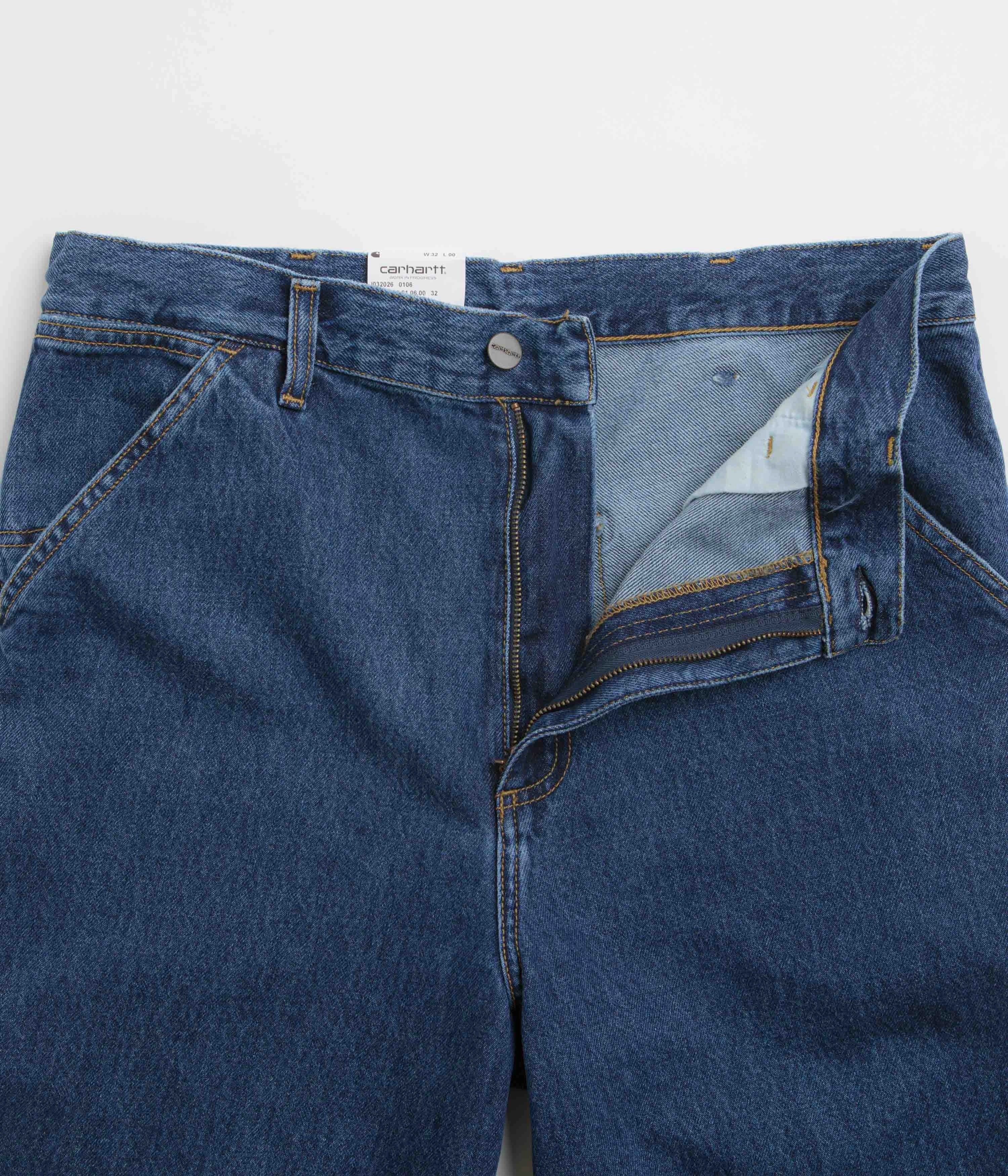 Geometric Pattern Leather Look Carhartt Single Knee Shorts - Stone Washed Blue