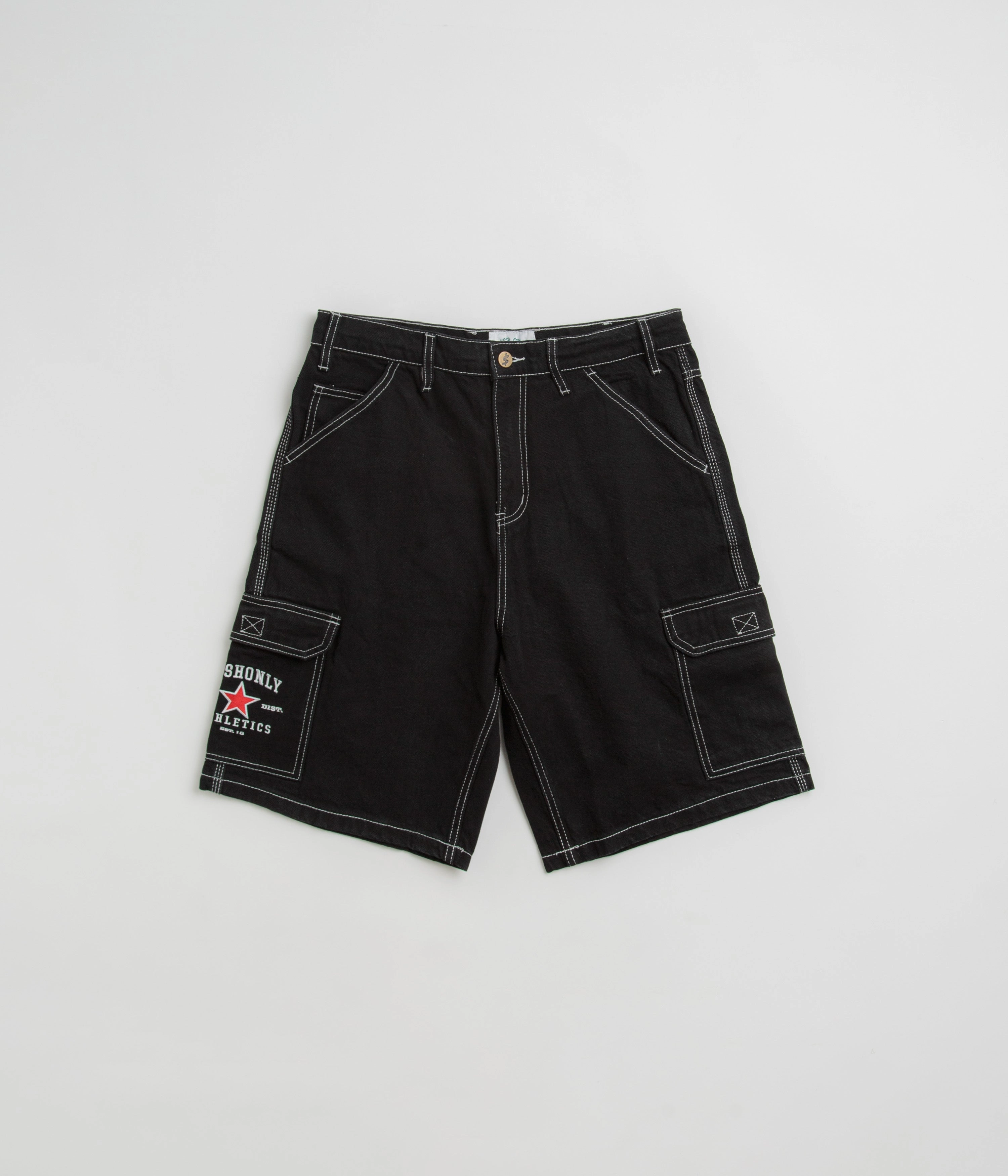 Cash Only Athletics Denim Shorts - Washed Black Printed Pattern Wrinkle-Resistant